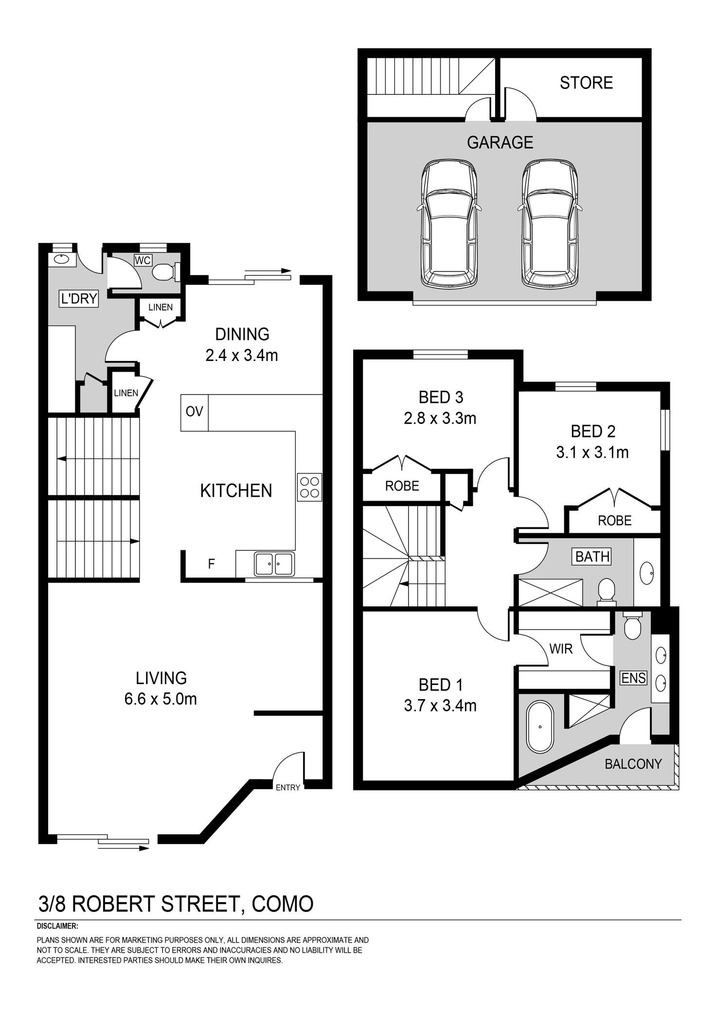 Floorplan of Homely townhouse listing, 3/8 Robert Street, Como WA 6152