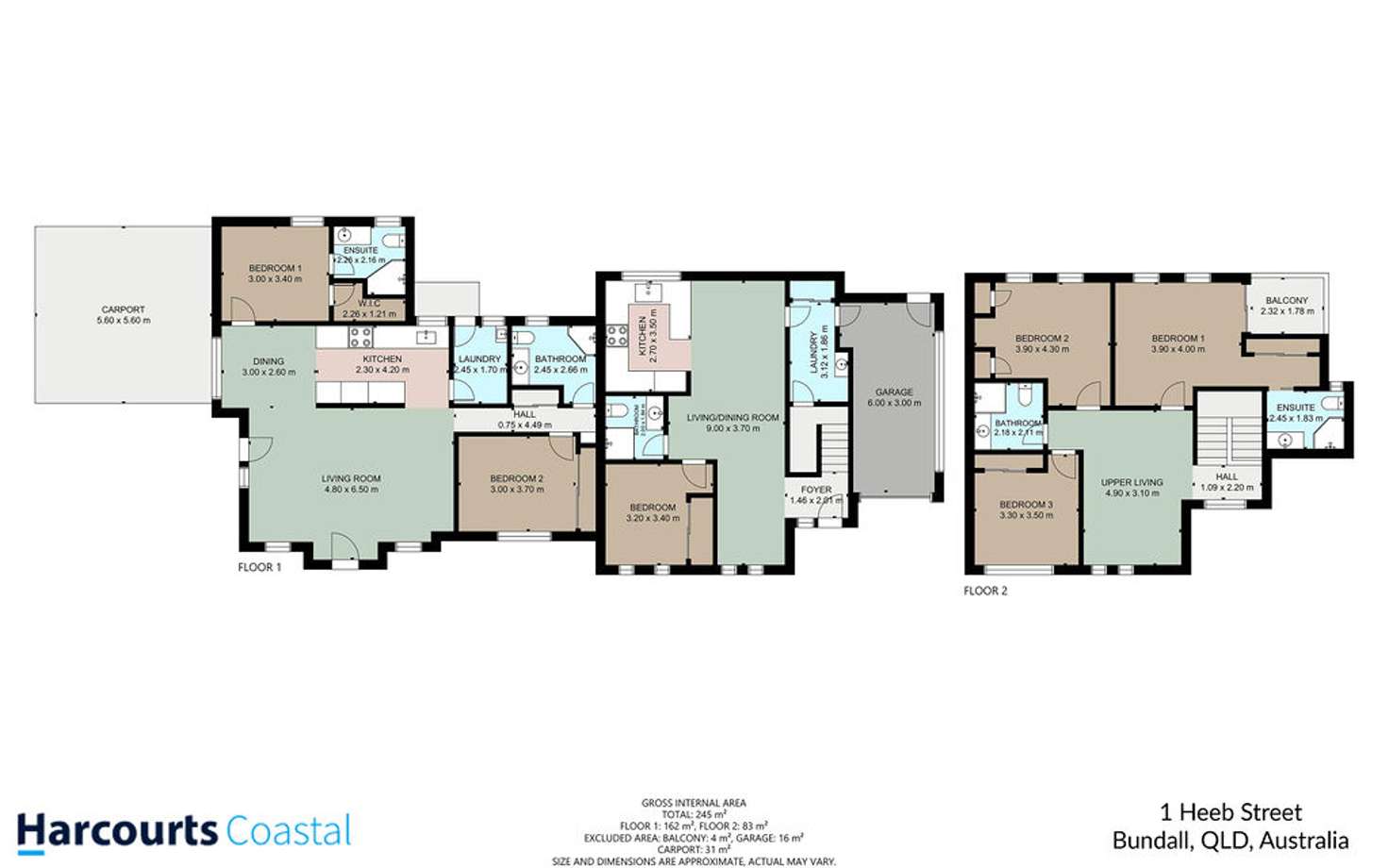 Floorplan of Homely semiDetached listing, 1/1 Heeb Street, Bundall QLD 4217