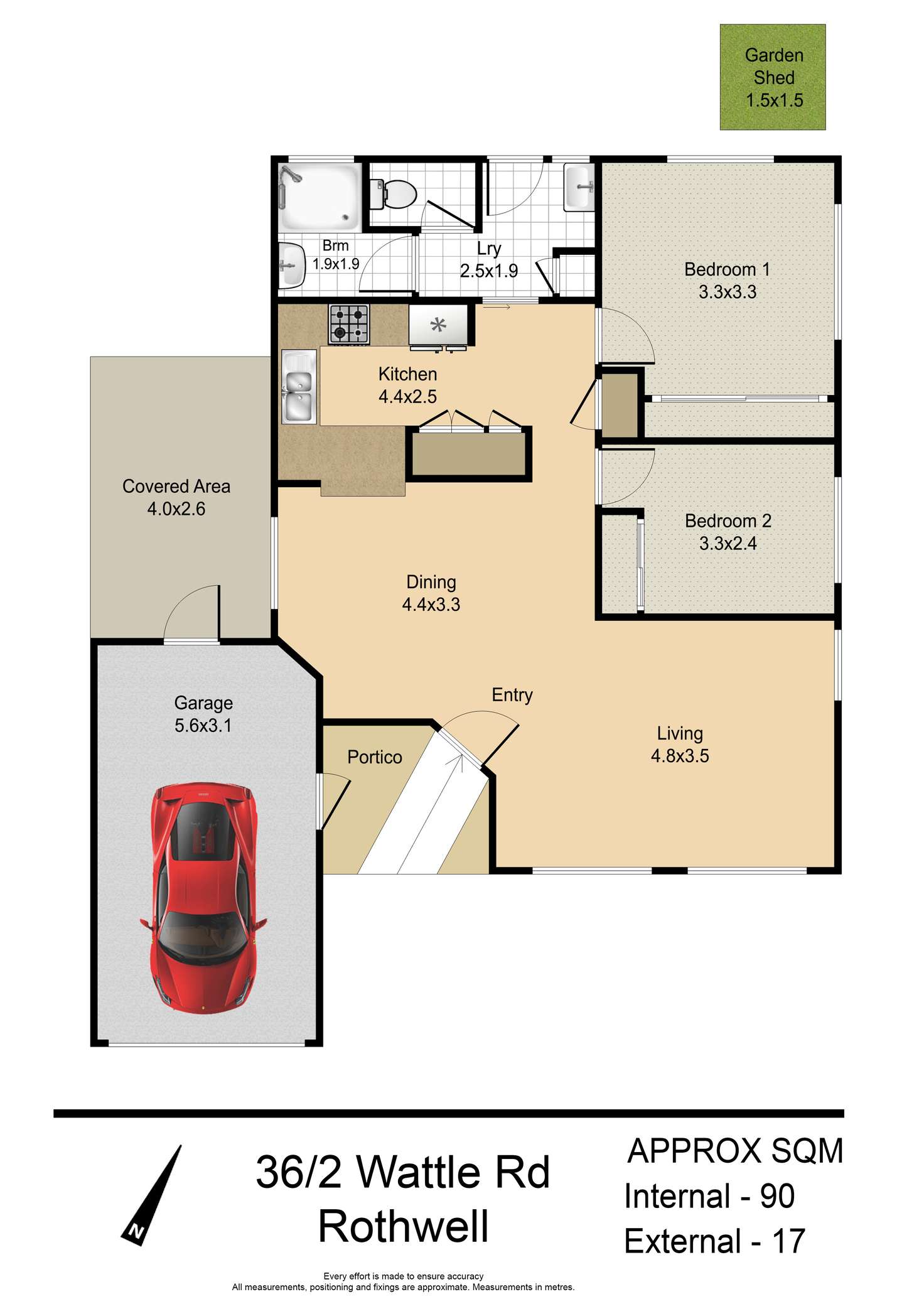 Floorplan of Homely villa listing, 36/2 Wattle Road, Rothwell QLD 4022