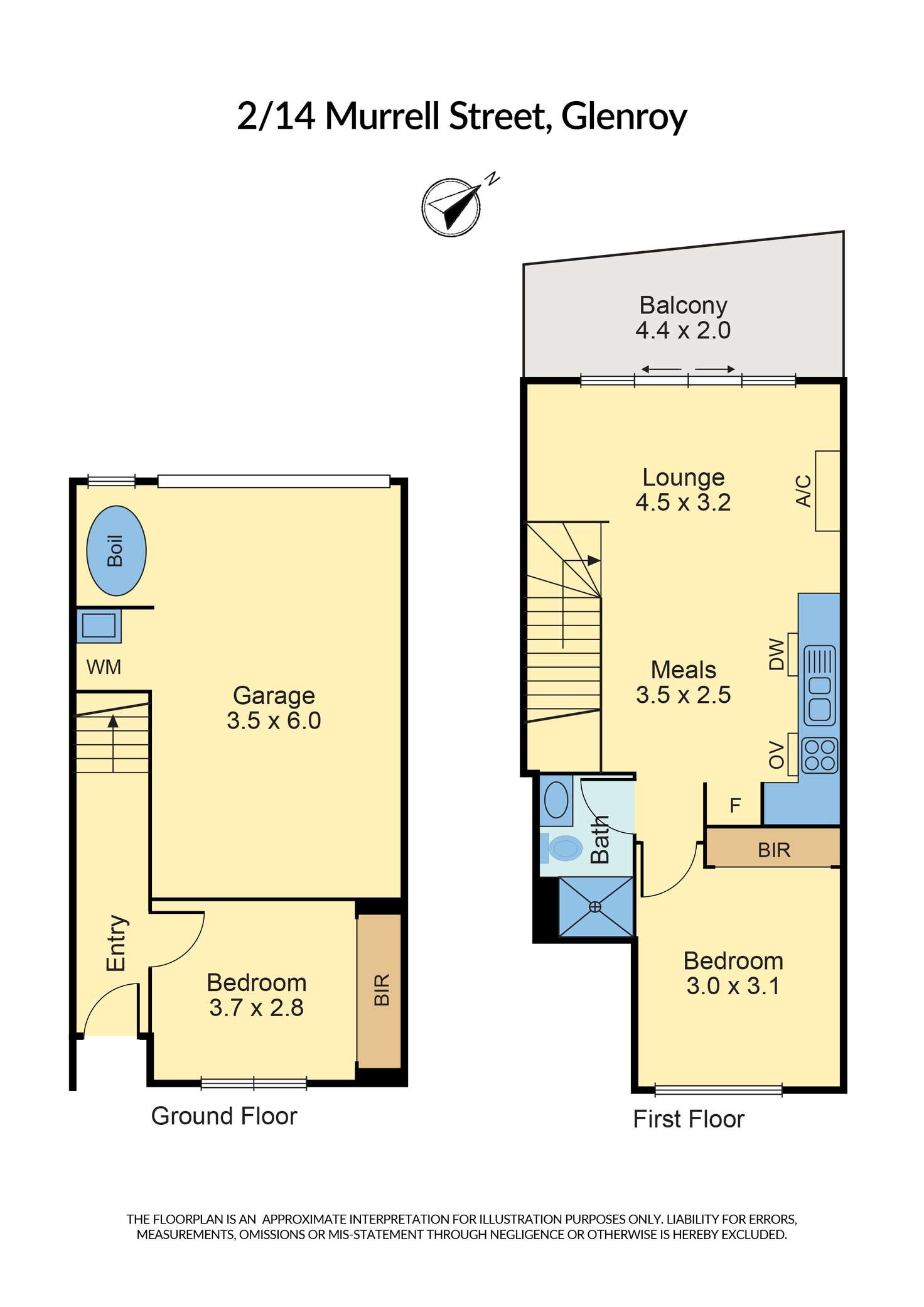 Floorplan of Homely townhouse listing, 2/14 Murrell Street, Glenroy VIC 3046