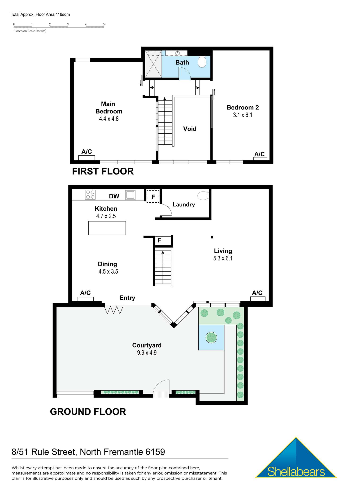 Floorplan of Homely townhouse listing, 8/51 Rule Street, North Fremantle WA 6159