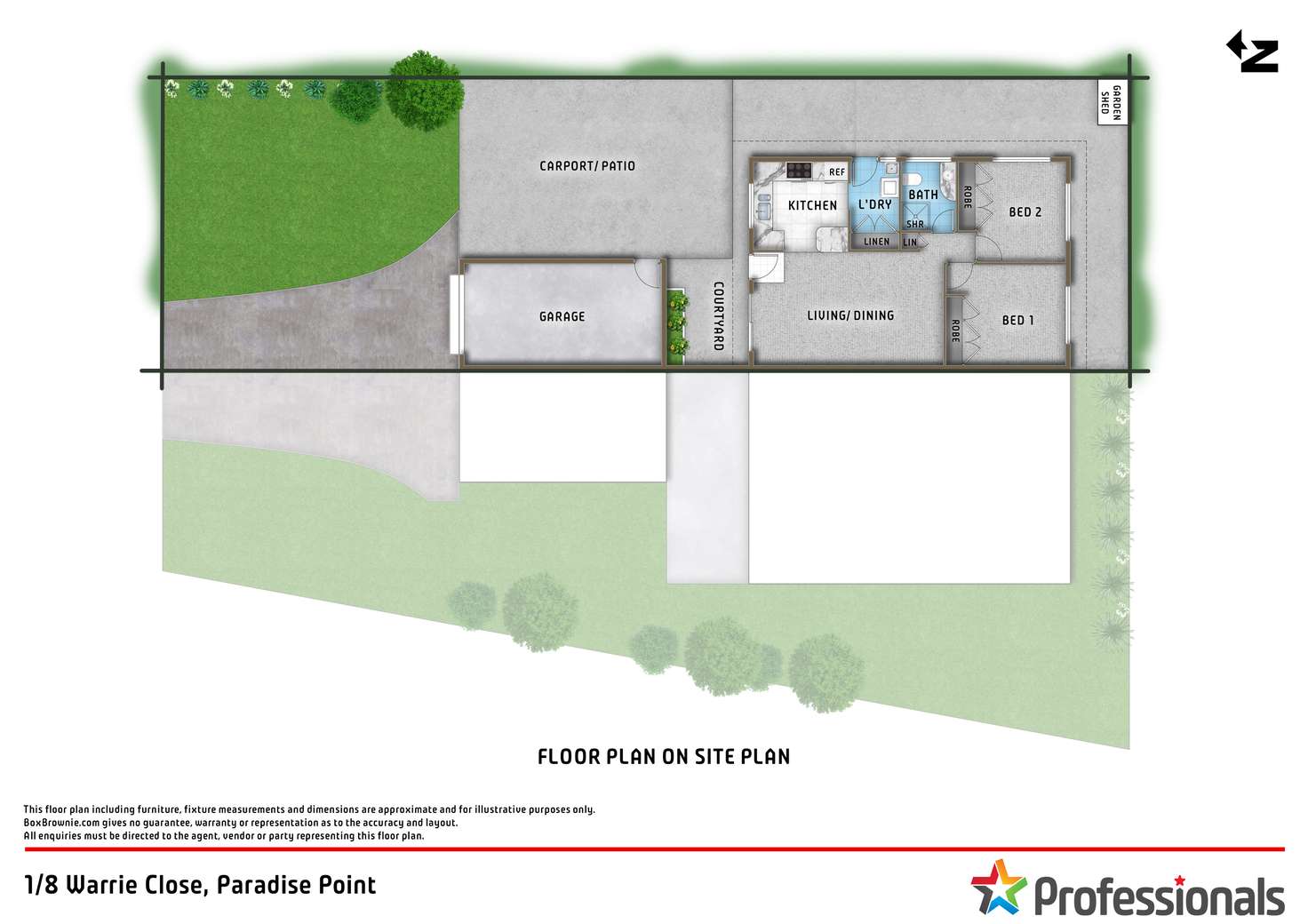 Floorplan of Homely semiDetached listing, 1/8 Warrie Close, Paradise Point QLD 4216