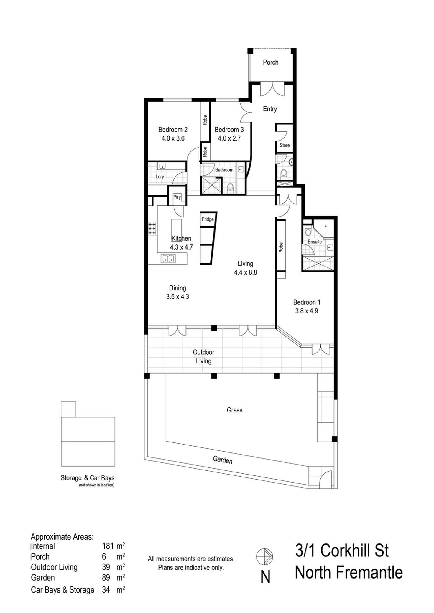Floorplan of Homely apartment listing, 3/1 Corkhill Street, North Fremantle WA 6159