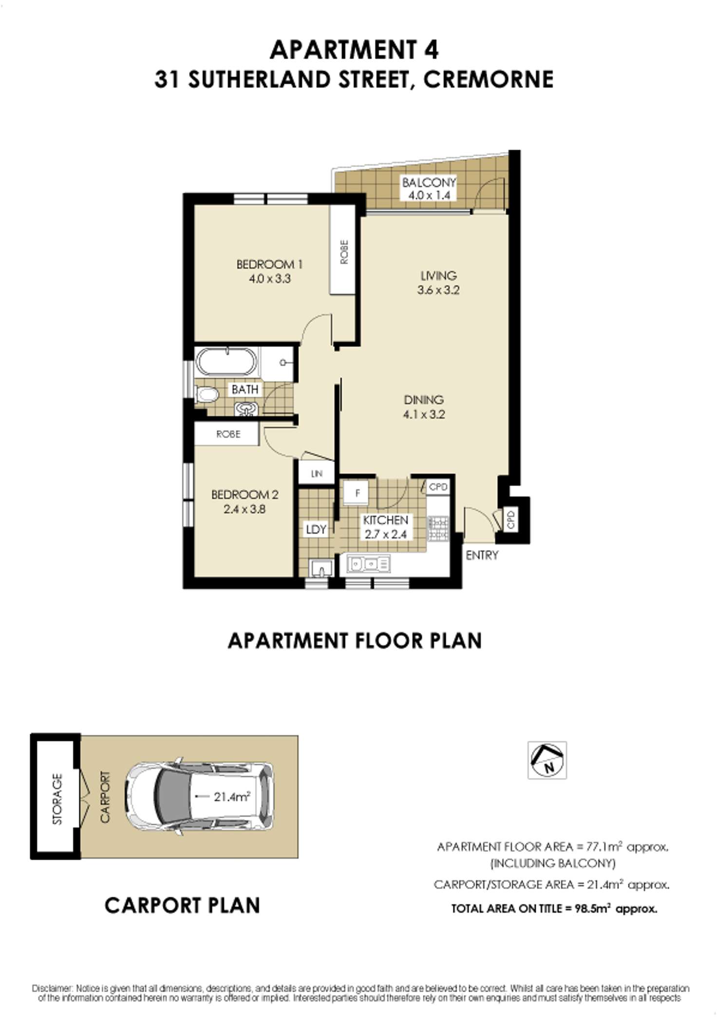 Floorplan of Homely apartment listing, 4/31 Sutherland Street, Cremorne NSW 2090