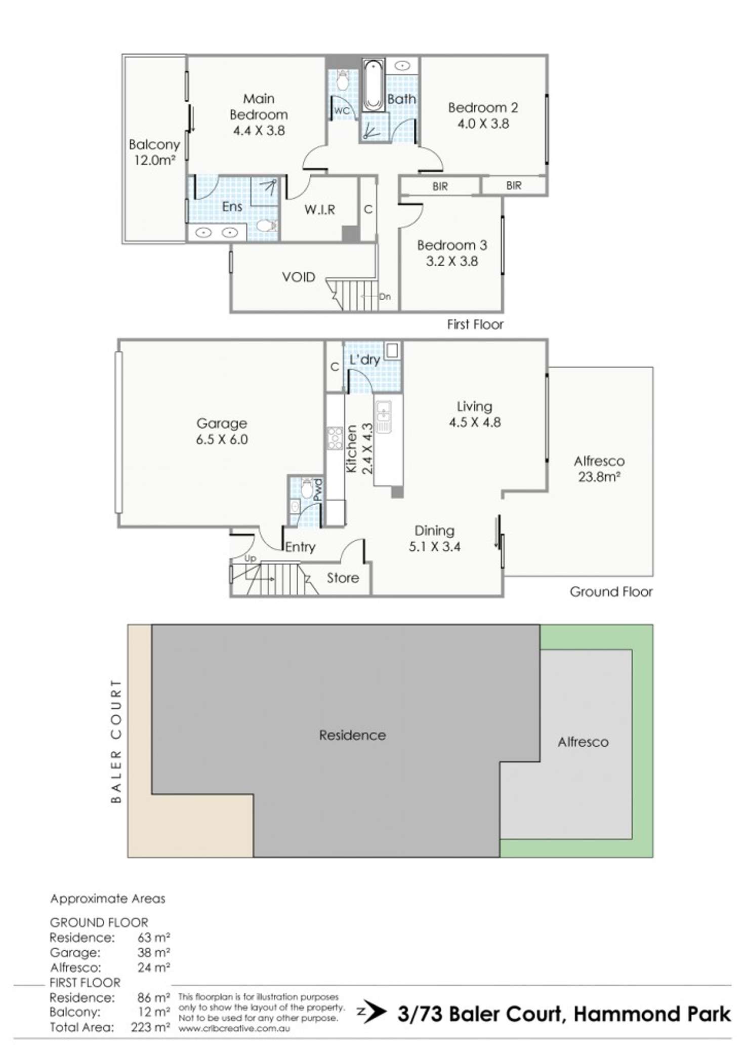 Floorplan of Homely townhouse listing, 3/73 Baler Court, Hammond Park WA 6164