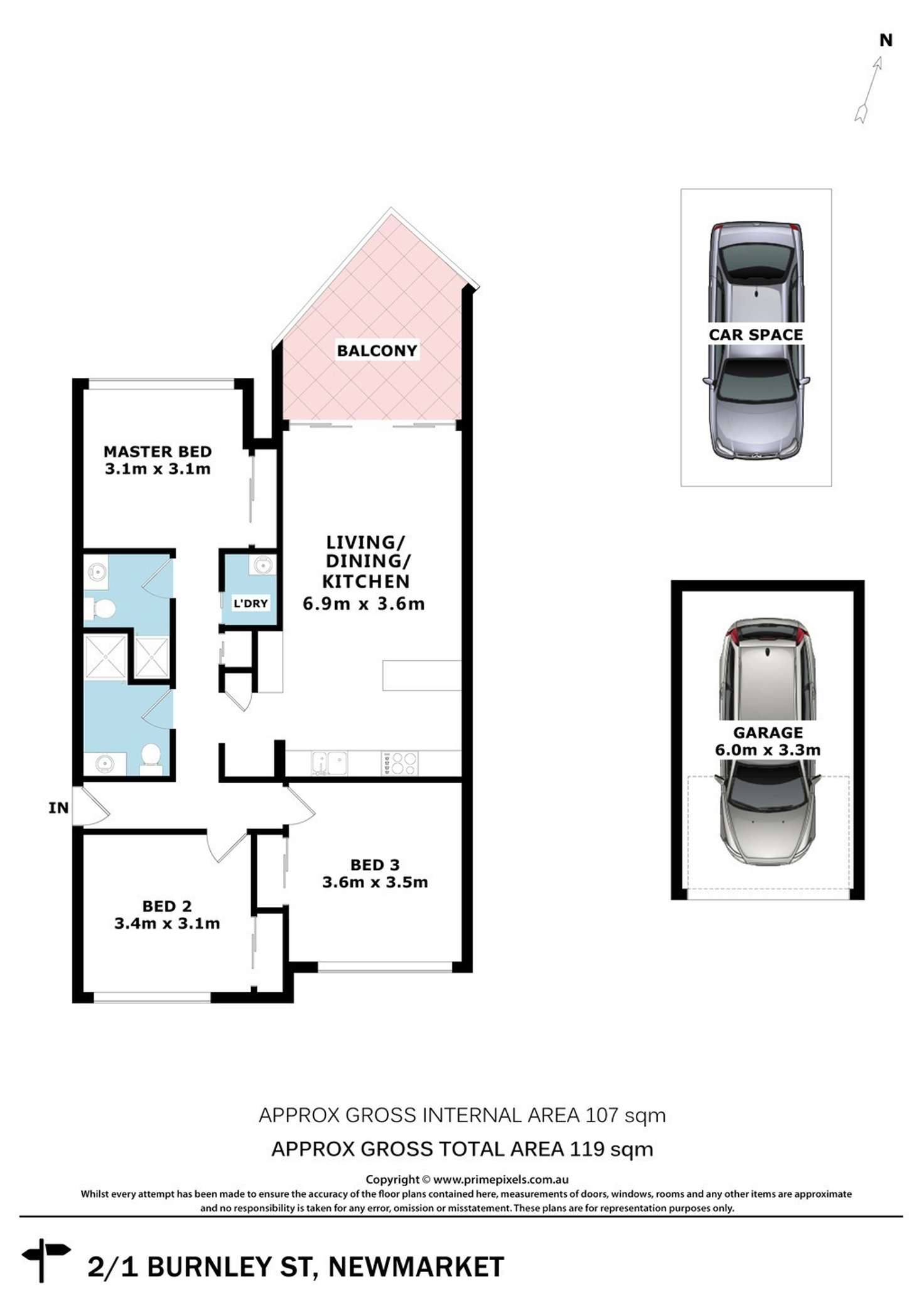 Floorplan of Homely unit listing, 2/1 Burnley Street, Newmarket QLD 4051