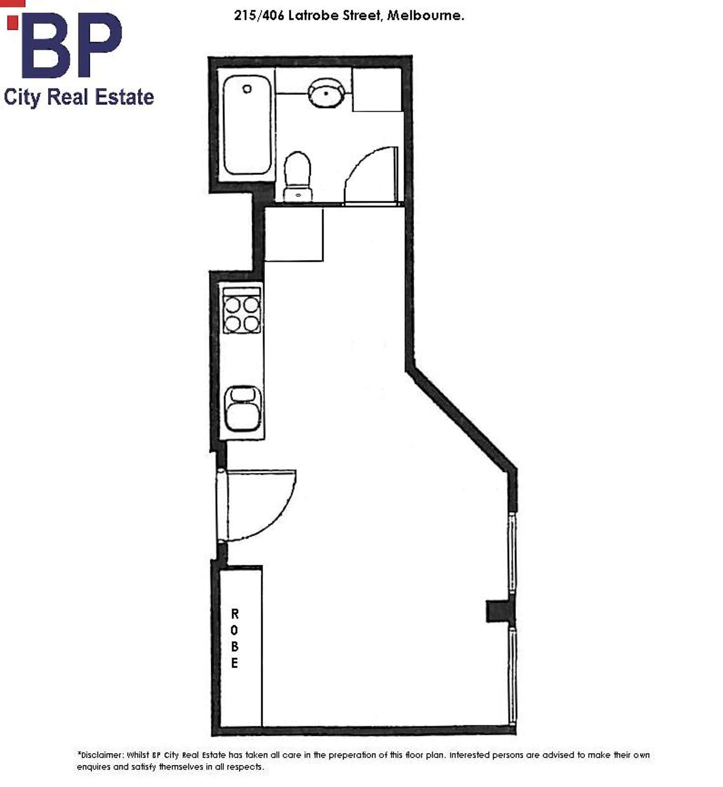 Floorplan of Homely studio listing, 312/402-408 La Trobe Street, Melbourne VIC 3000