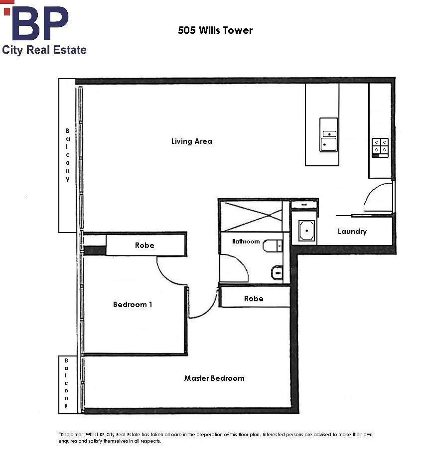 Floorplan of Homely apartment listing, 505/22-40 Wills Street, Melbourne VIC 3000