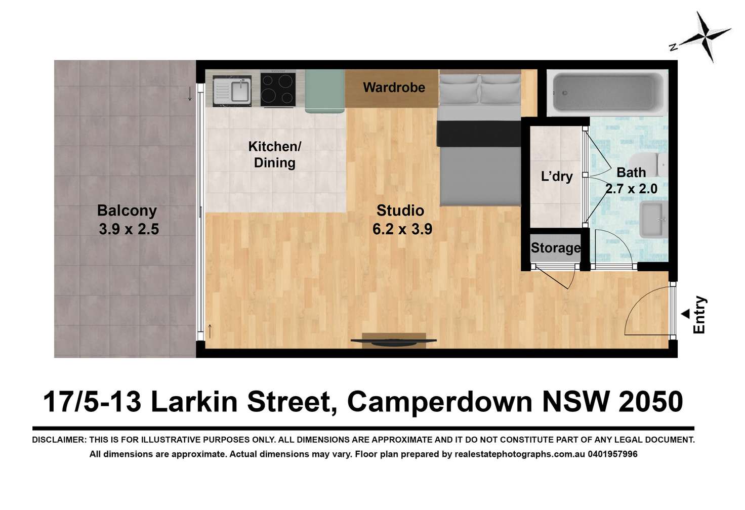 Floorplan of Homely studio listing, 17/5-13 Larkin Street, Camperdown NSW 2050