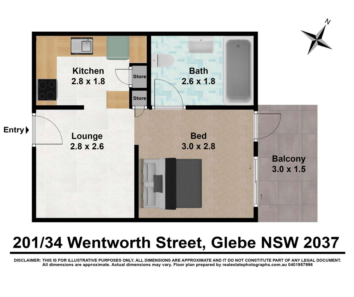 Floorplan of Homely studio listing, 201/34 Wentworth Street, Glebe NSW 2037