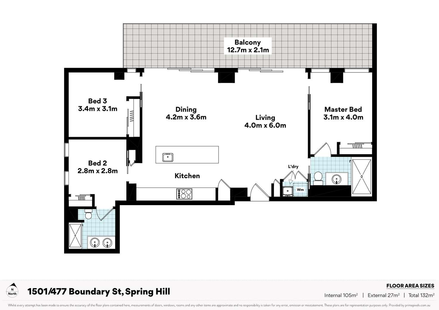 Floorplan of Homely apartment listing, 1501/477 Boundary St, Spring Hill QLD 4000