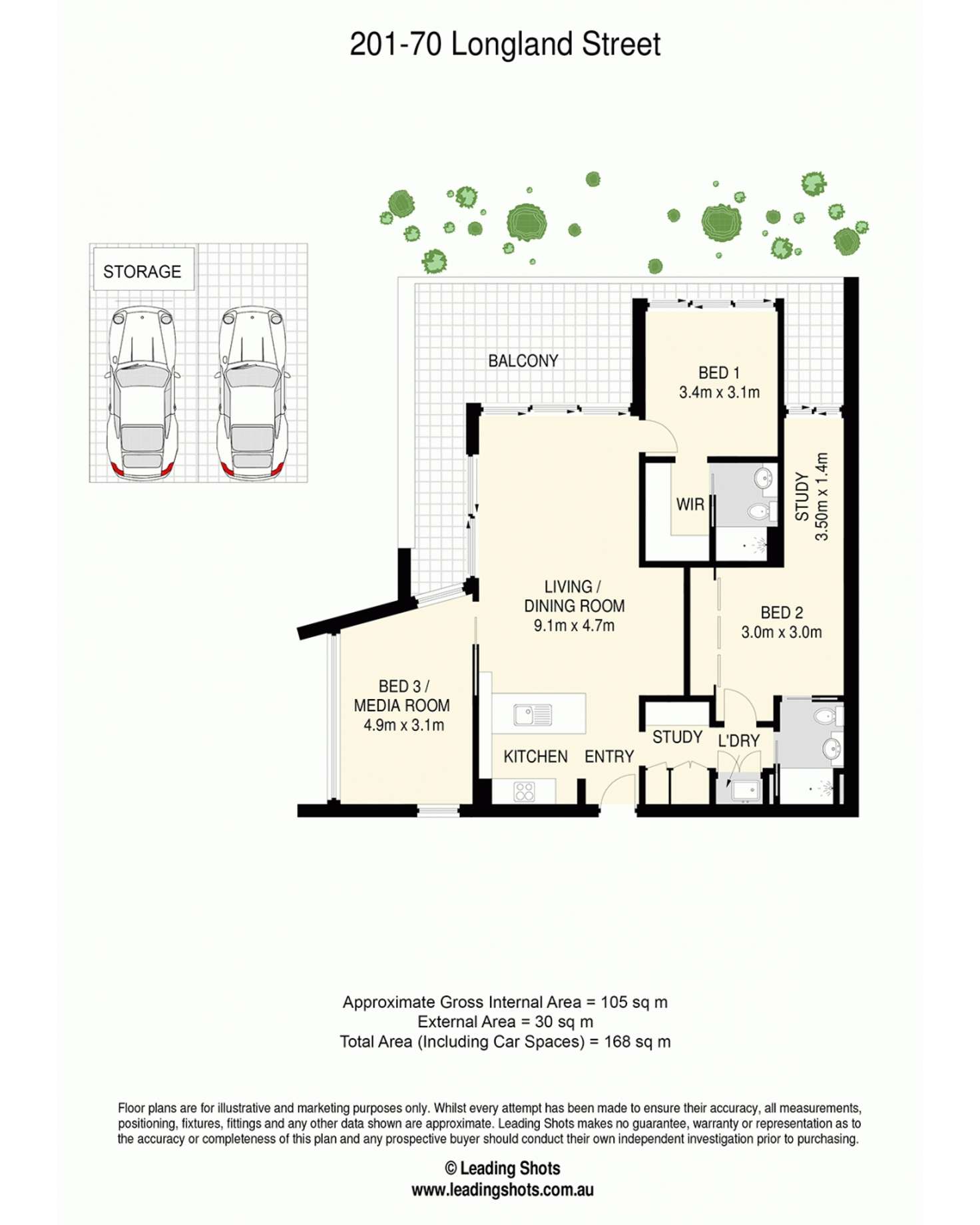 Floorplan of Homely apartment listing, 201/70 Longland Street, Newstead QLD 4006