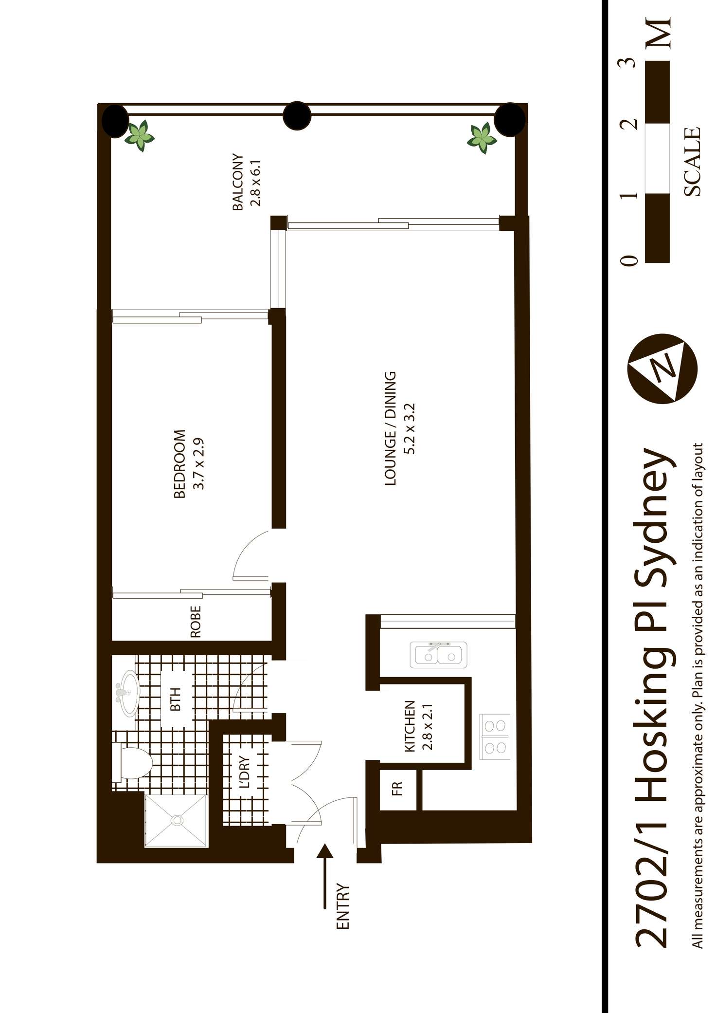 Floorplan of Homely apartment listing, 2702/1 Hosking Place, Sydney NSW 2000