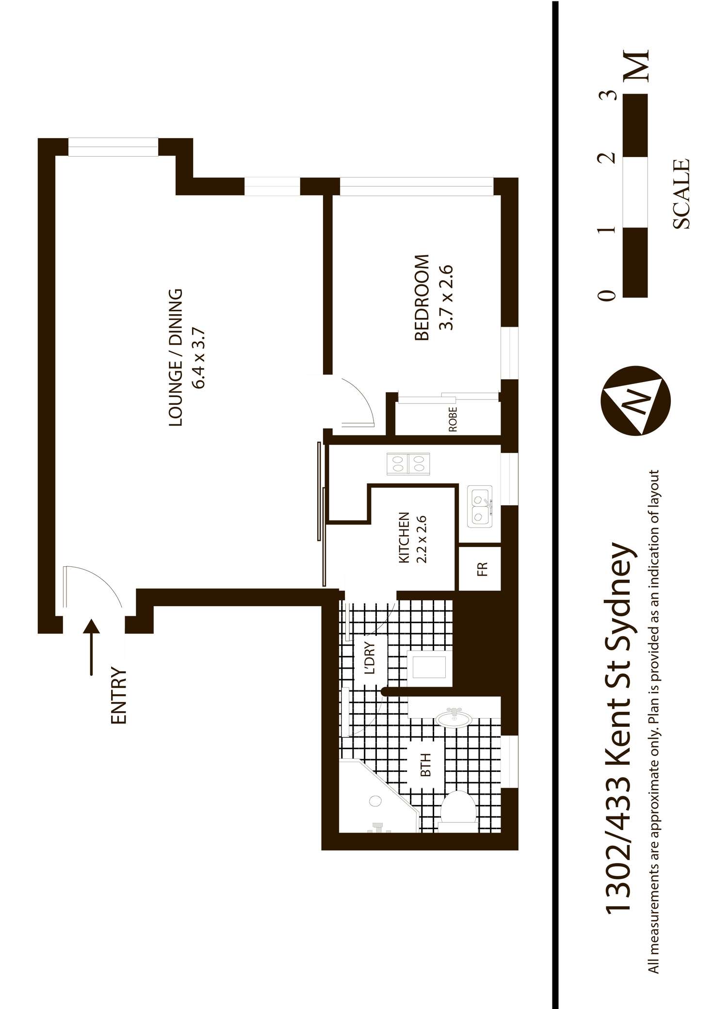 Floorplan of Homely apartment listing, 1302/433 Kent Street, Sydney NSW 2000