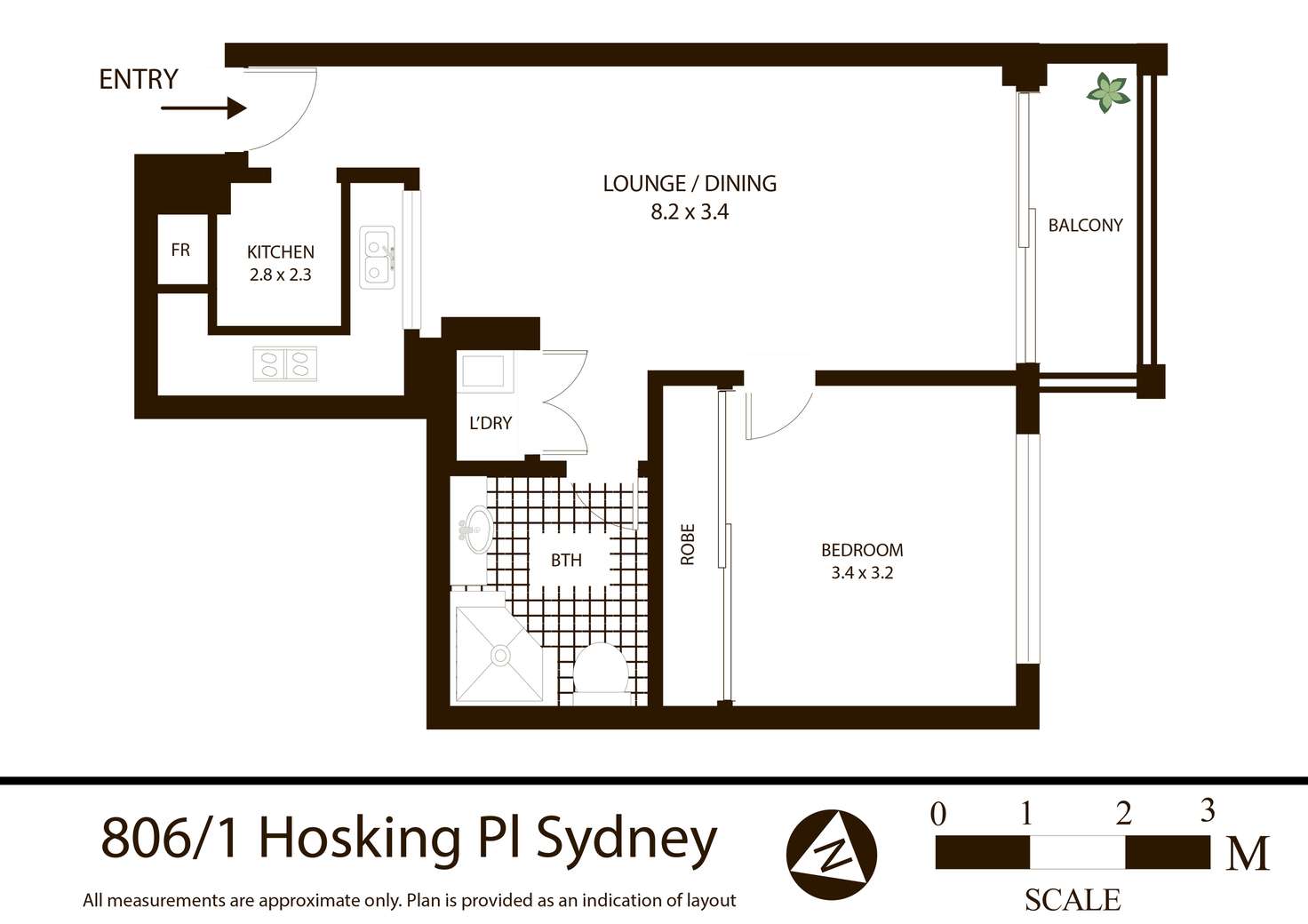 Floorplan of Homely apartment listing, 806/1 Hosking Place, Sydney NSW 2000