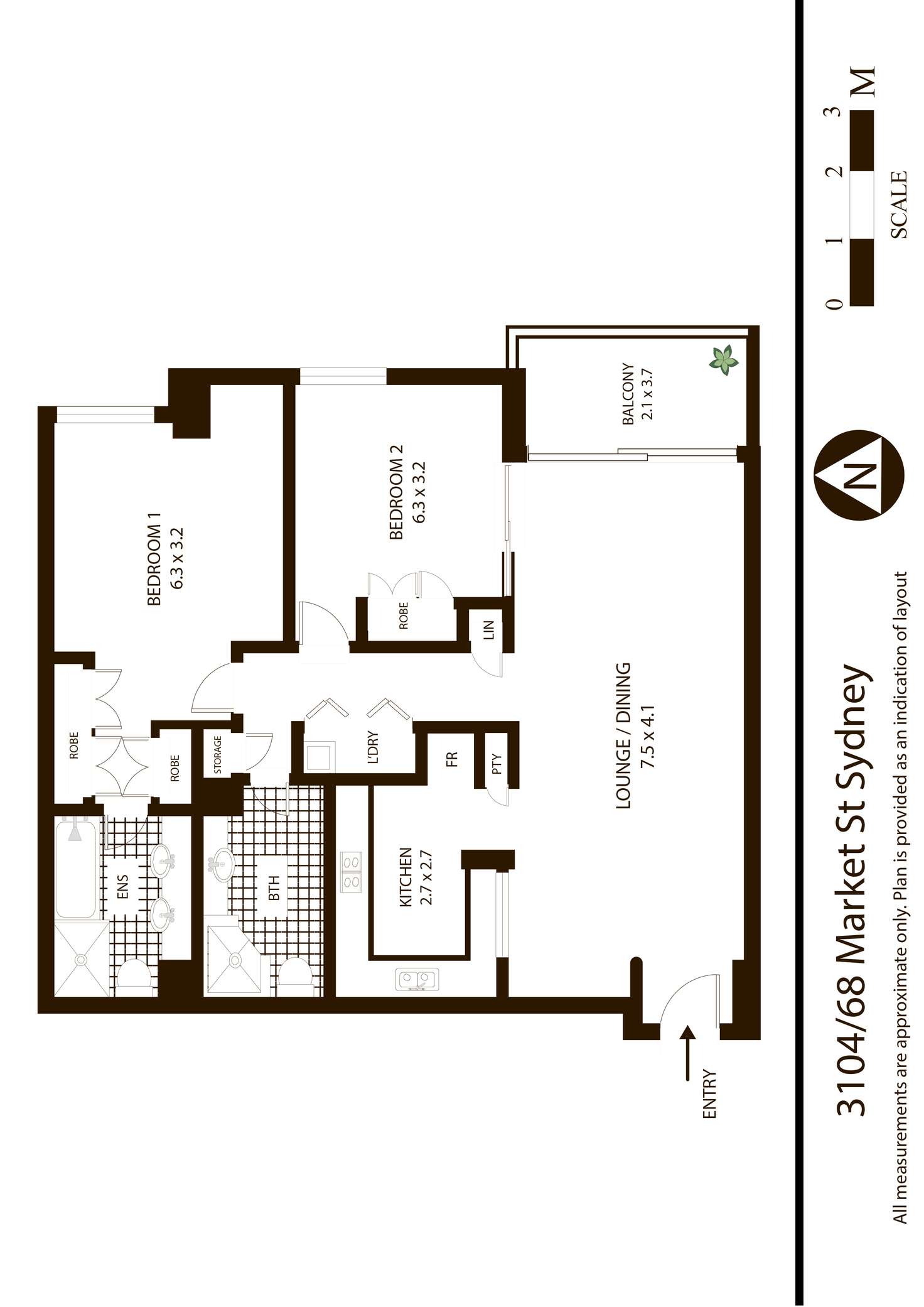 Floorplan of Homely apartment listing, 3104/68 Market Street, Sydney NSW 2000