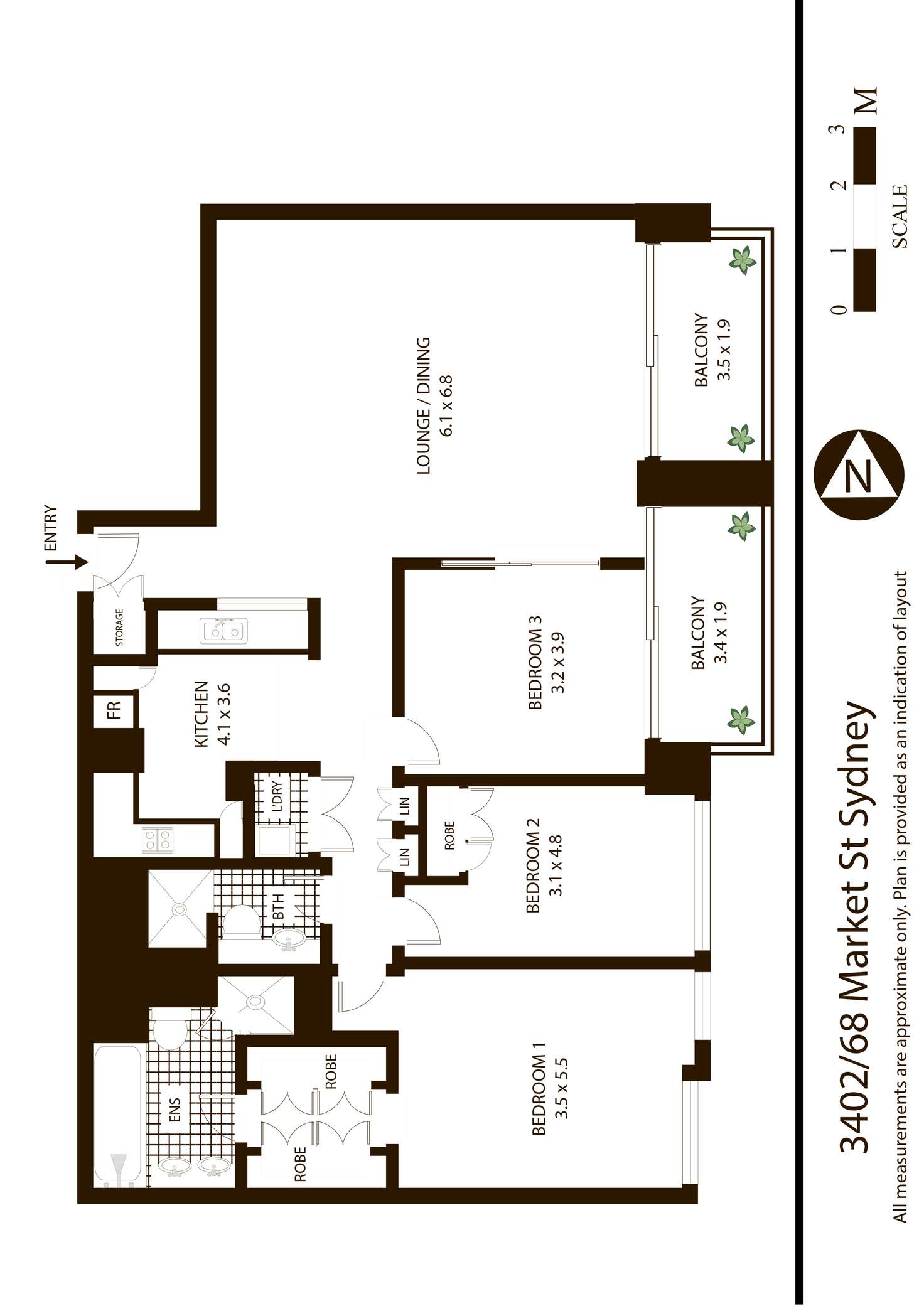Floorplan of Homely apartment listing, 3402/68-70 Market Street, Sydney NSW 2000