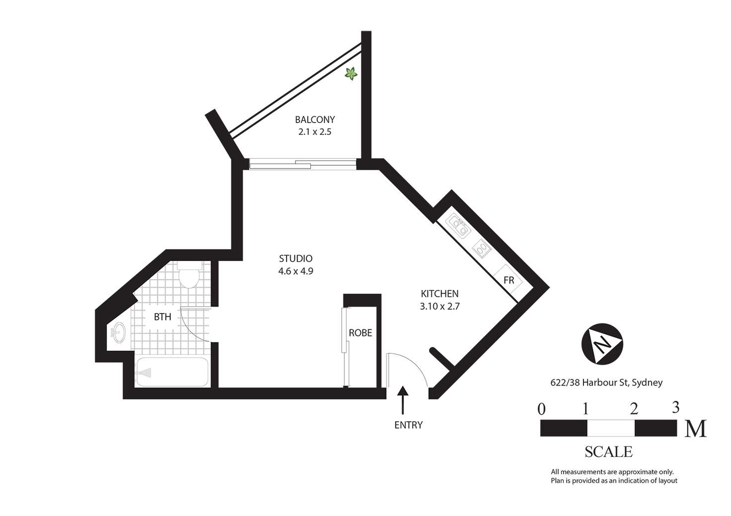 Floorplan of Homely studio listing, 622/38 Harbour Street, Sydney NSW 2000