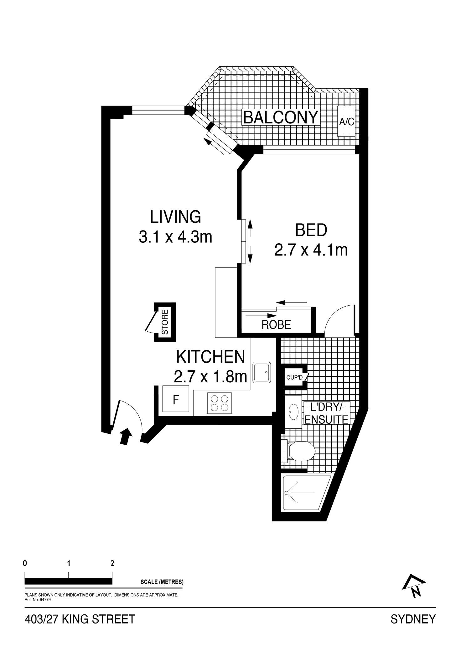 Floorplan of Homely apartment listing, 403/27 King Street, Sydney NSW 2000