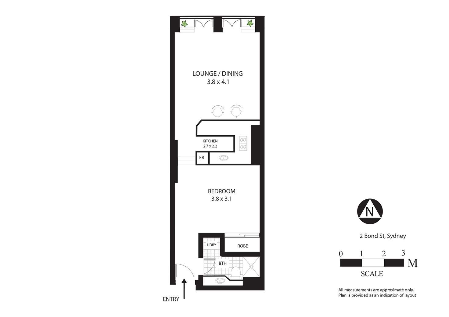 Floorplan of Homely studio listing, 2 Bond Street, Sydney NSW 2000