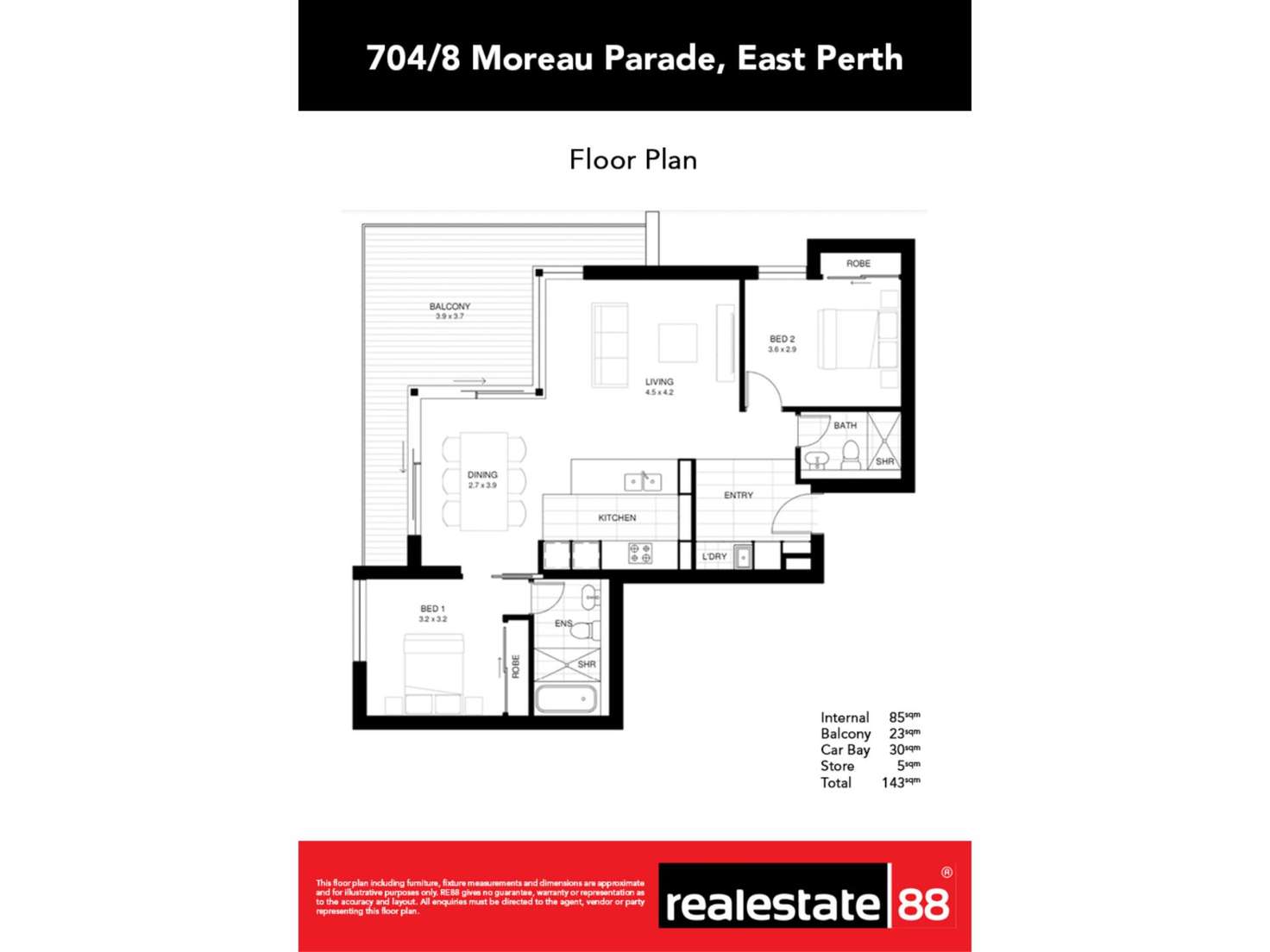 Floorplan of Homely apartment listing, 704/8 Moreau Parade, East Perth WA 6004