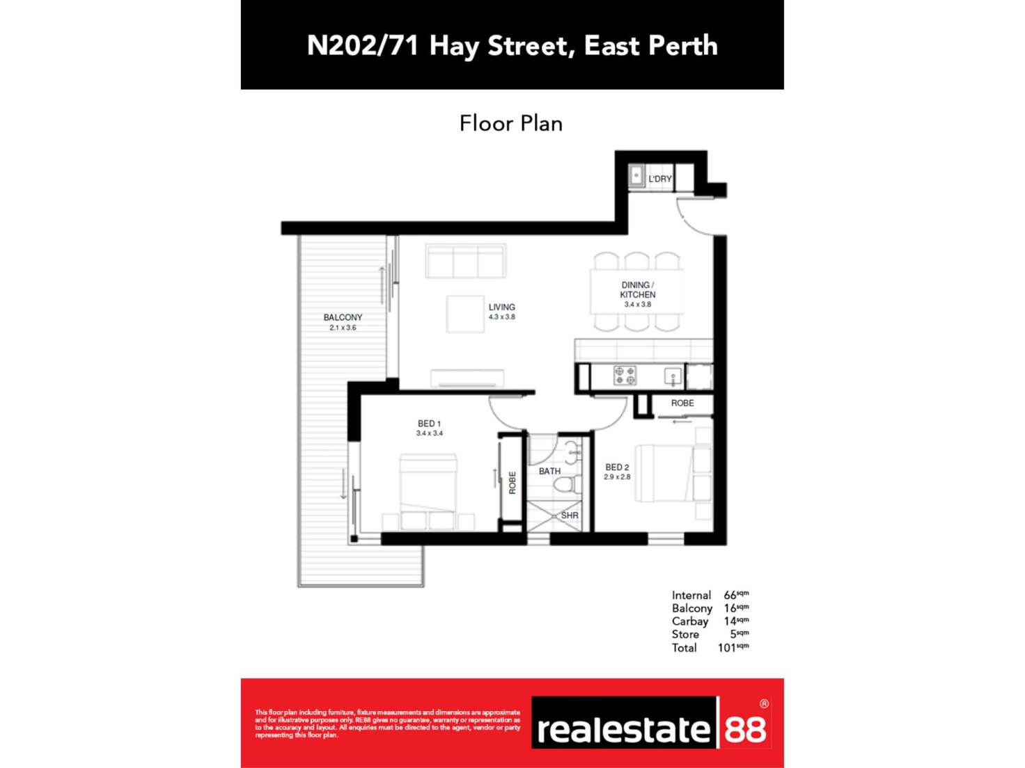Floorplan of Homely apartment listing, 202/71 Hay Street, East Perth WA 6004