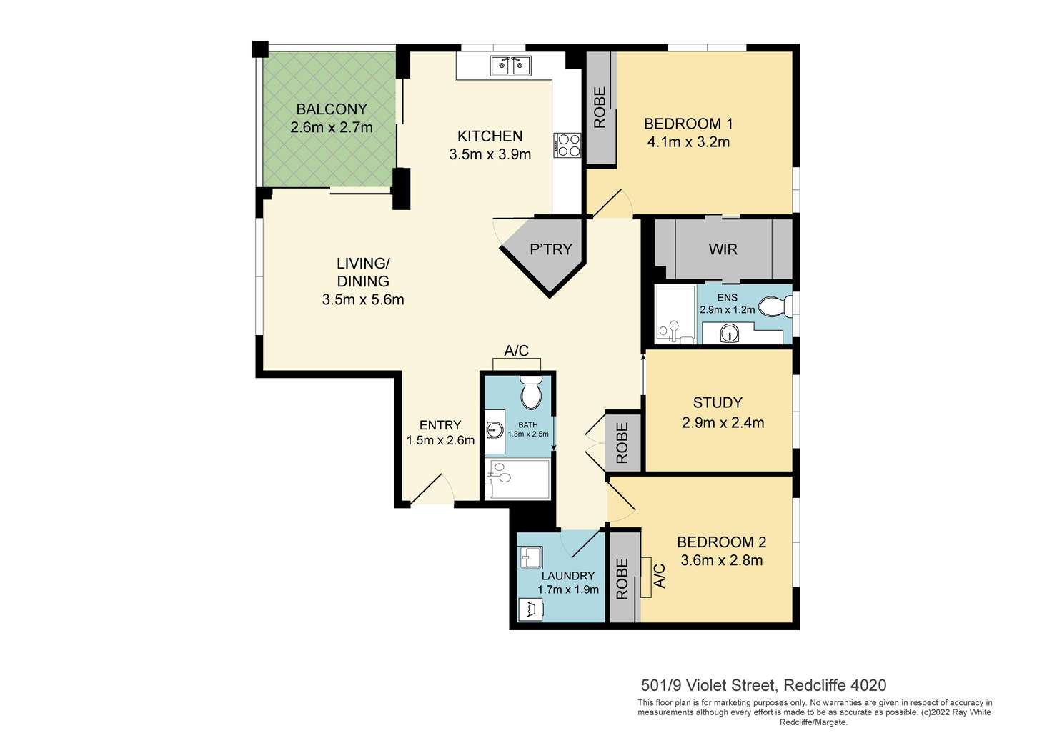 Floorplan of Homely unit listing, 501/9 Violet Street, Redcliffe QLD 4020