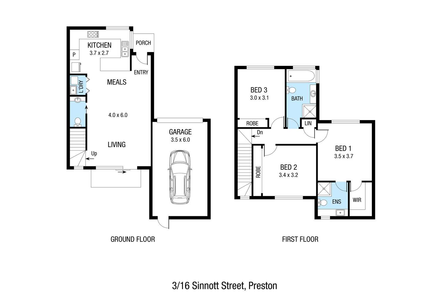 Floorplan of Homely townhouse listing, 3/16 Sinnott Street, Preston VIC 3072