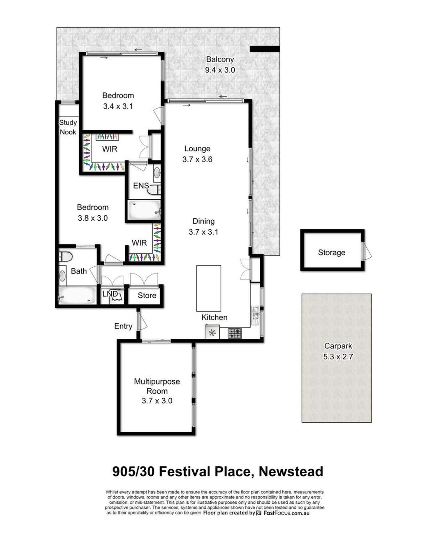 Floorplan of Homely apartment listing, 905/30 Festival Place, Newstead QLD 4006