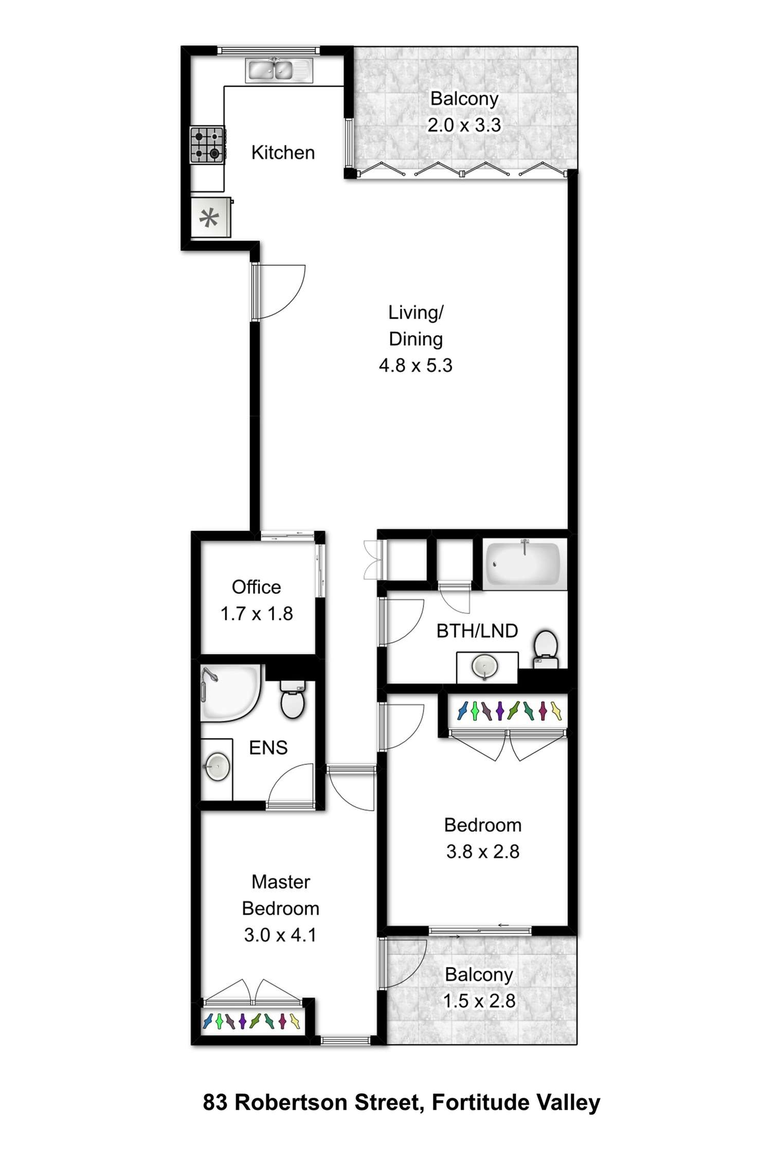 Floorplan of Homely apartment listing, 223/83 Robertson Street, Fortitude Valley QLD 4006