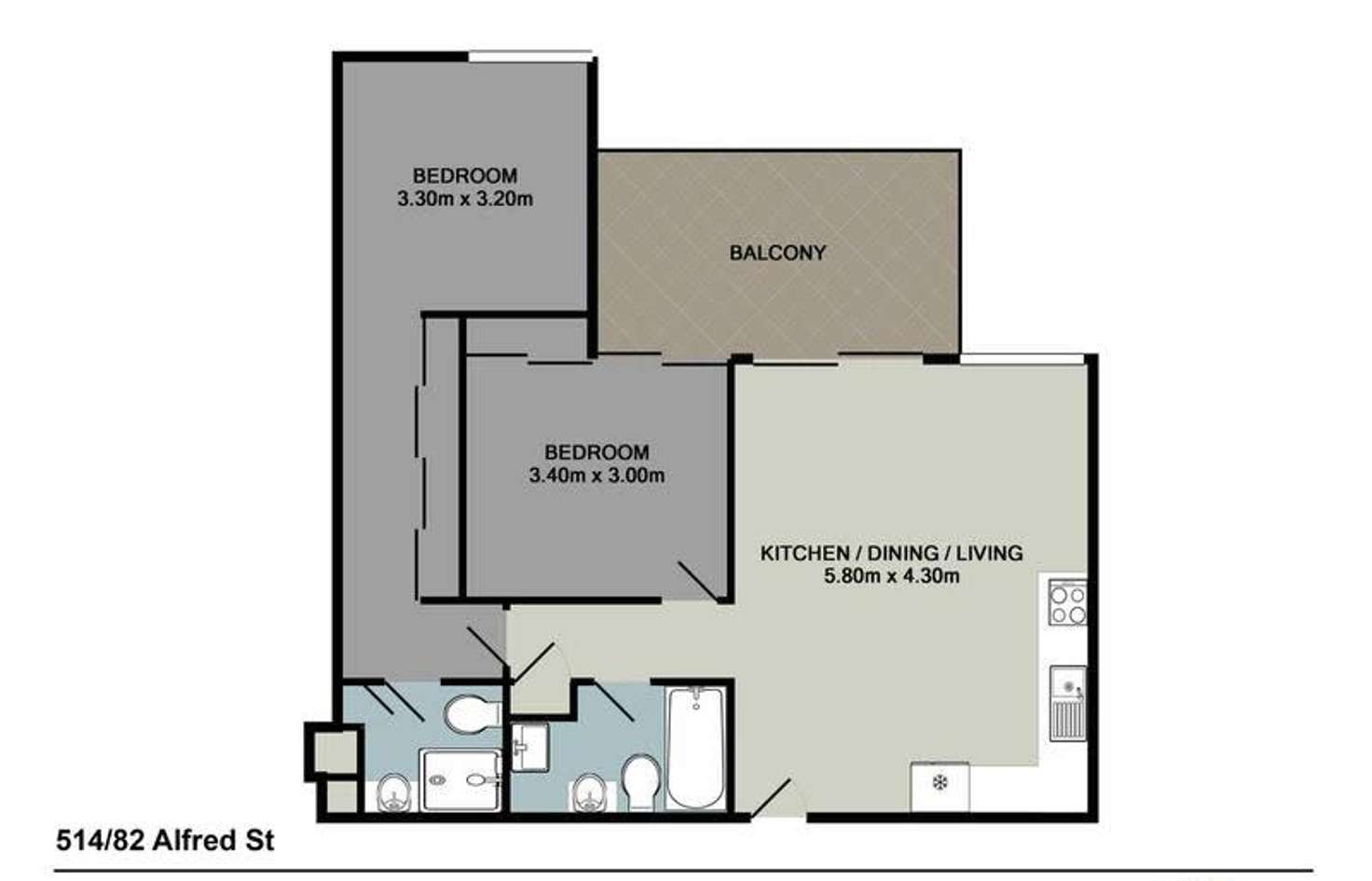 Floorplan of Homely apartment listing, 514/82 Alfred Street, Fortitude Valley QLD 4006