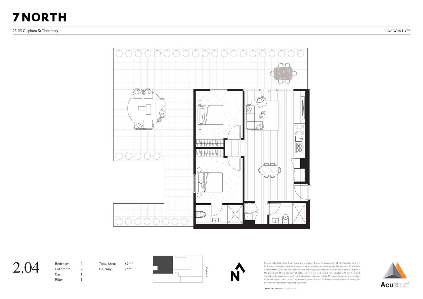 Floorplan of Homely apartment listing, 2.04 23-25 Clapham Street, Thornbury VIC 3071