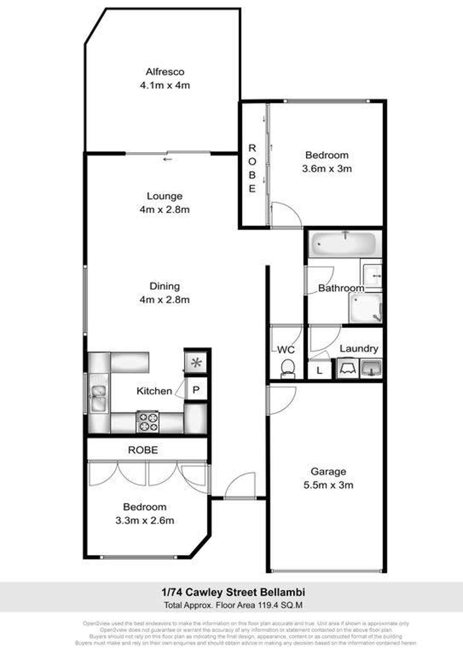 Floorplan of Homely villa listing, 1/74 Cawley Street, Bellambi NSW 2518