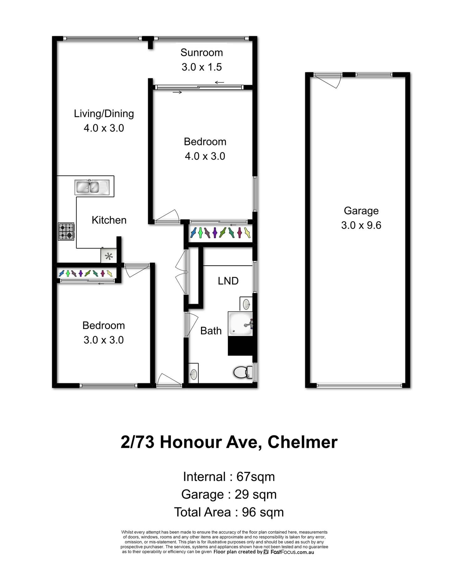 Floorplan of Homely unit listing, 2/73 Honour Avenue, Chelmer QLD 4068