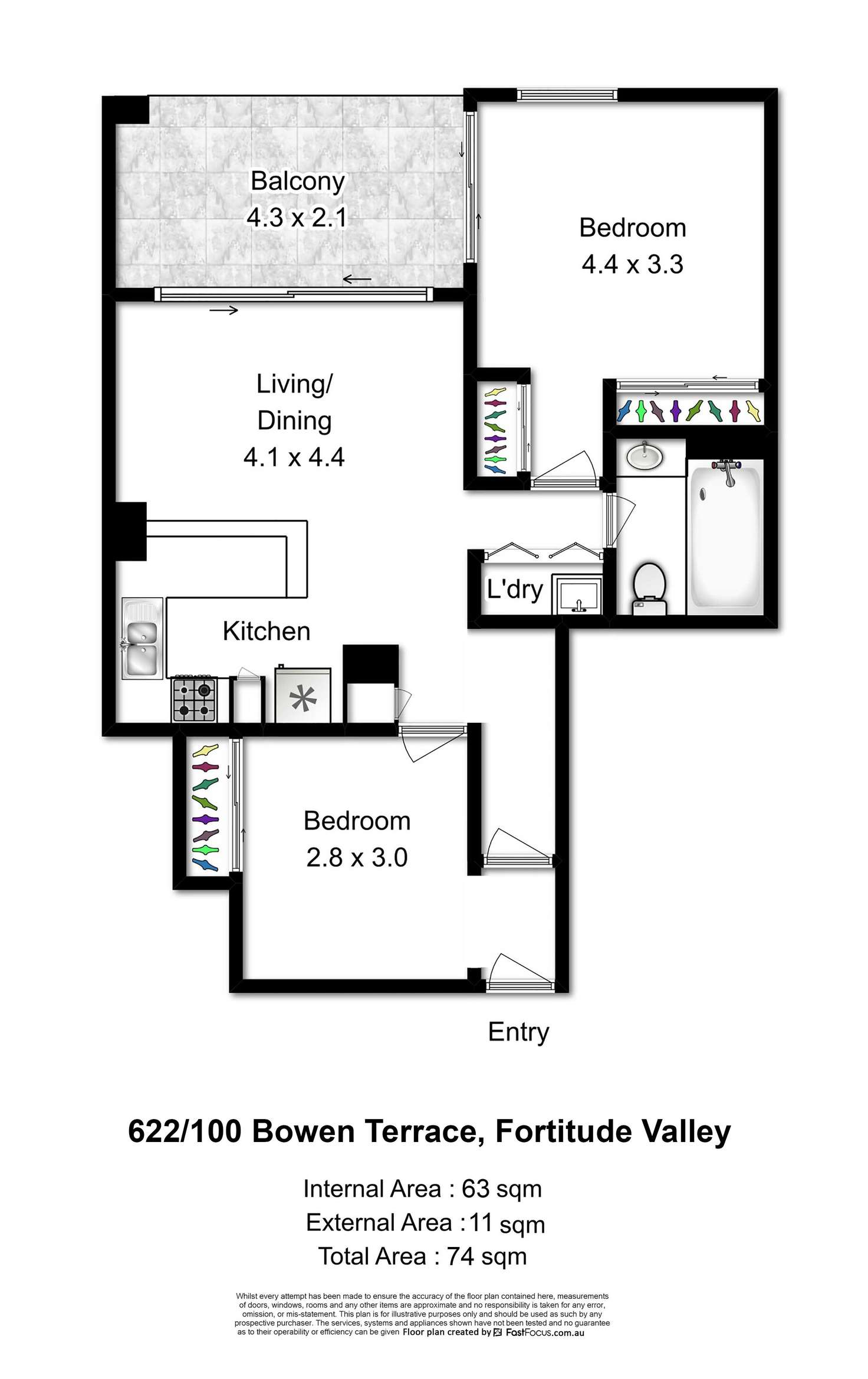 Floorplan of Homely apartment listing, 622/100 Bowen Terrace, Fortitude Valley QLD 4006