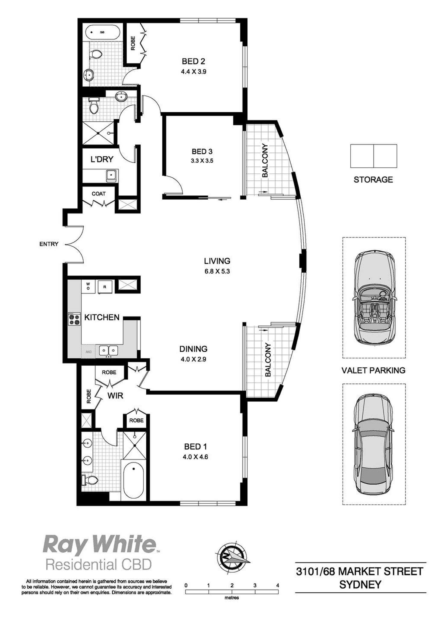 Floorplan of Homely apartment listing, 3101/68 Market Street, Sydney NSW 2000