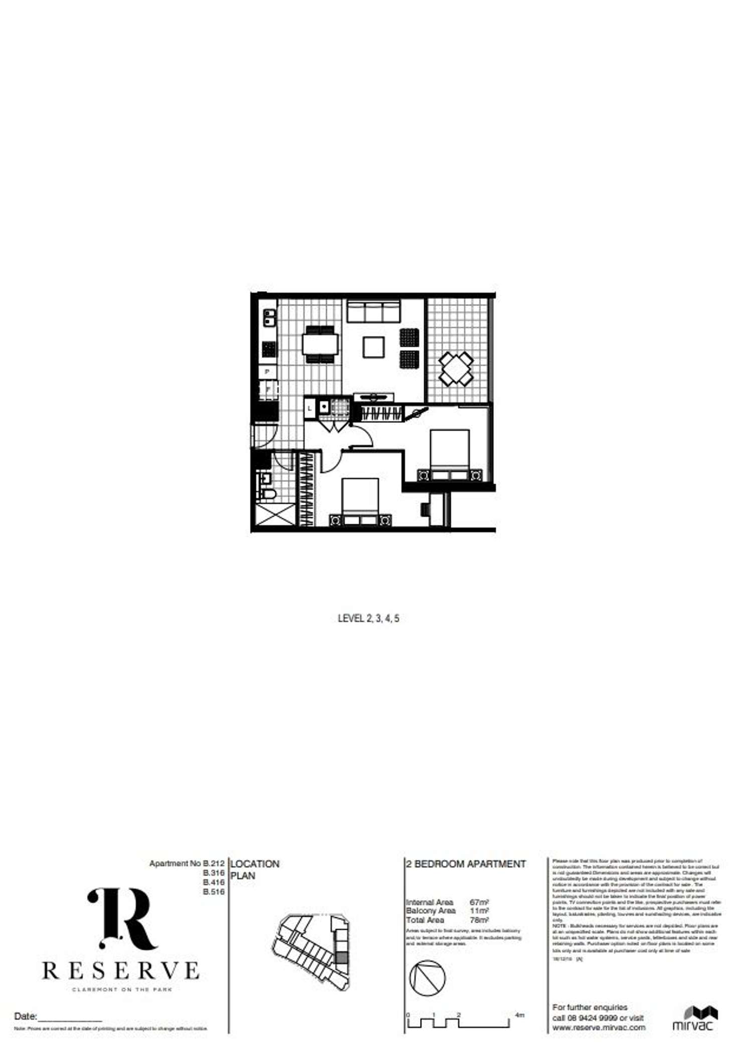 Floorplan of Homely apartment listing, B516 The Reserve, 2 Tiger Way  (Off Graylands Road), Claremont WA 6010