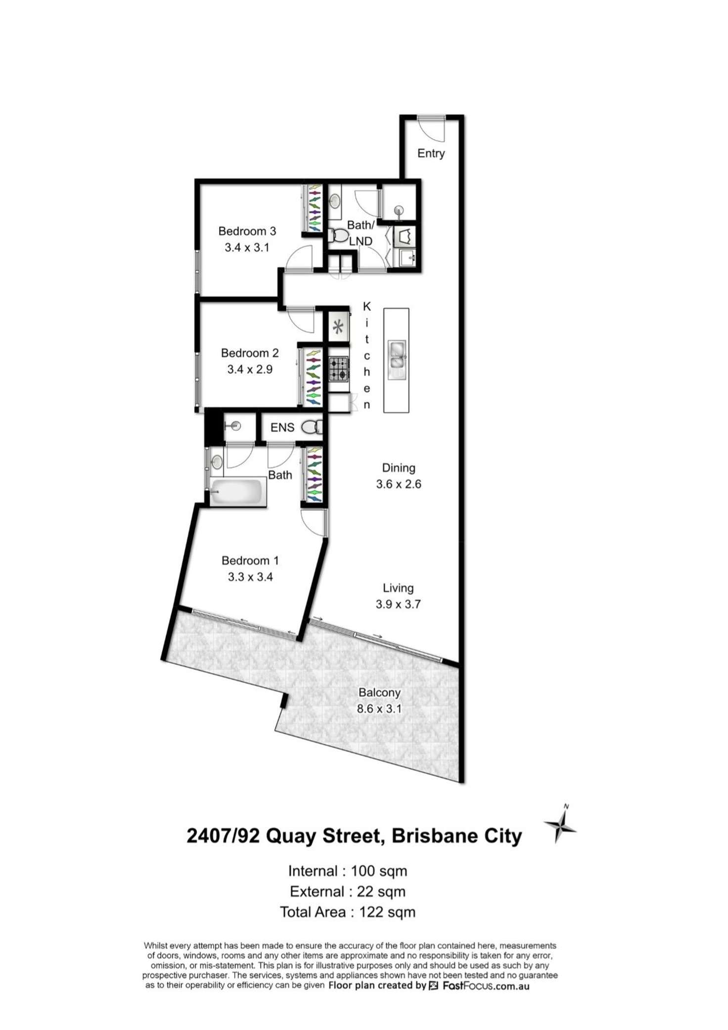 Floorplan of Homely apartment listing, 2407/92 Quay Street, Brisbane QLD 4000