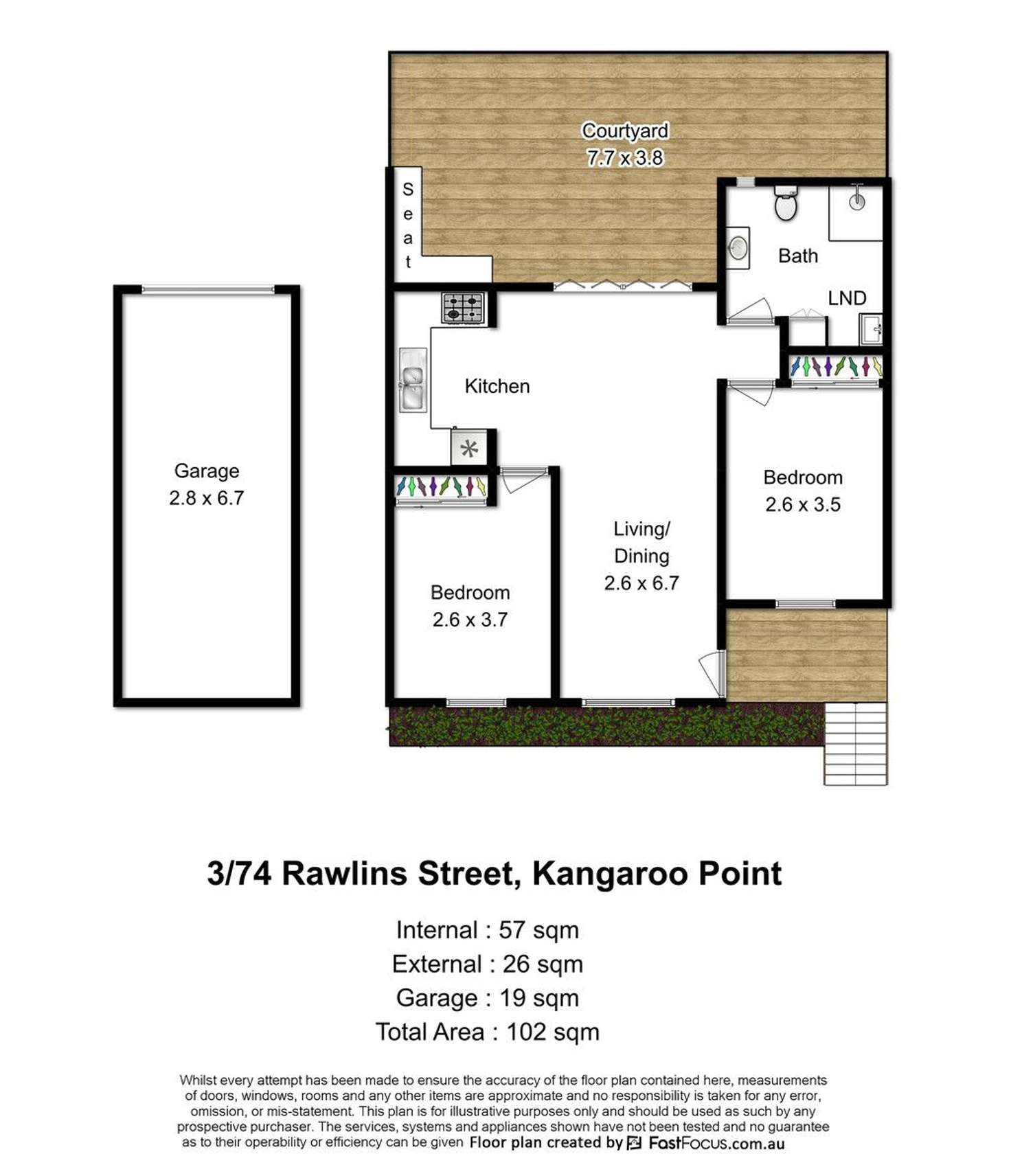 Floorplan of Homely unit listing, U3/74 Rawlins Street, Kangaroo Point QLD 4169