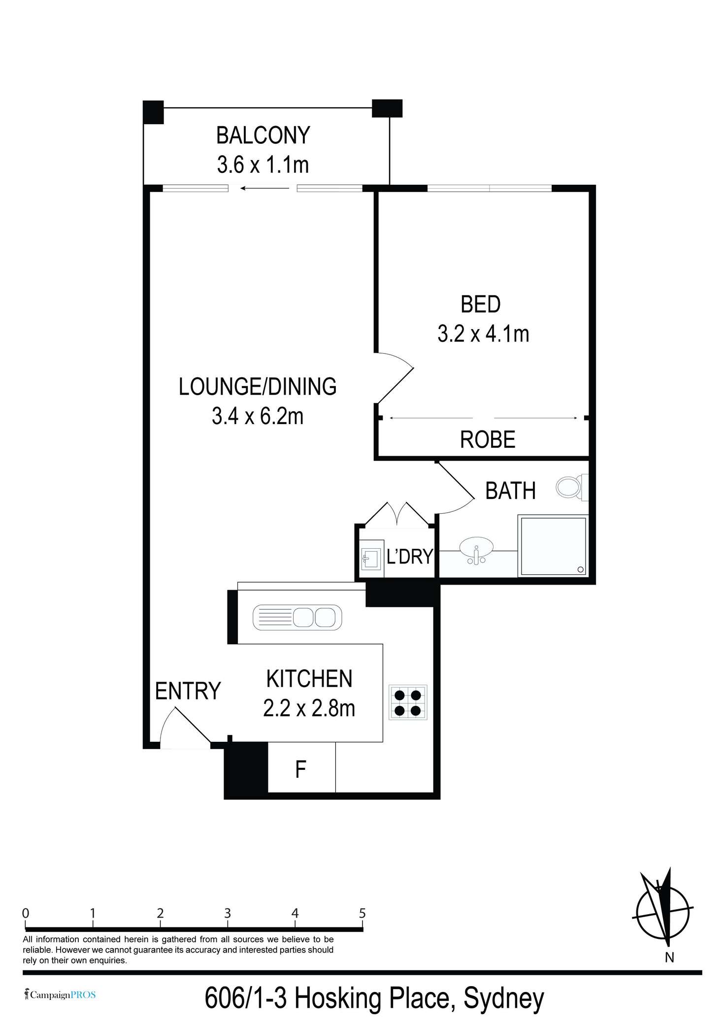 Floorplan of Homely apartment listing, 606/1 - 3 Hosking Place, Sydney NSW 2000