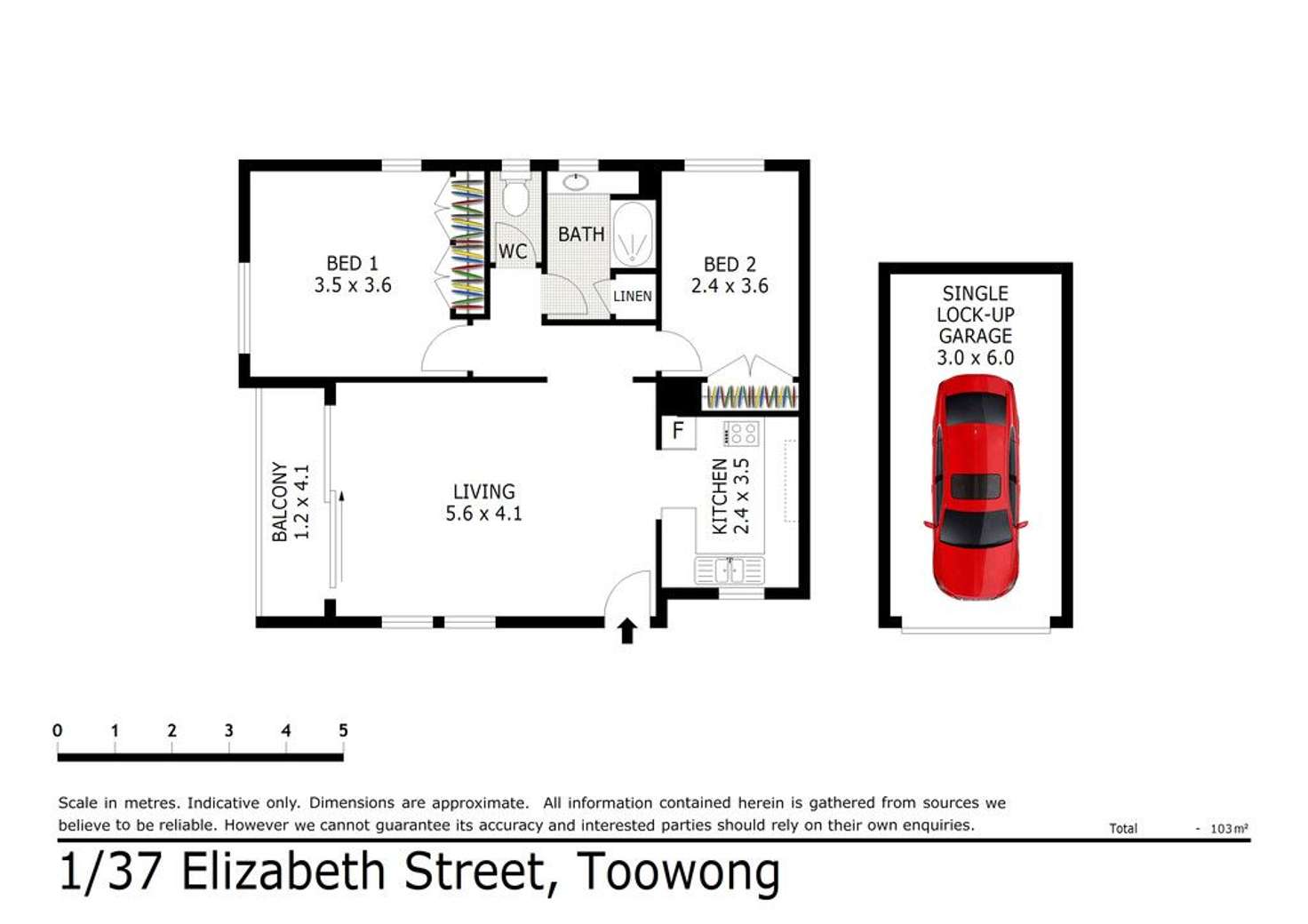 Floorplan of Homely unit listing, 1/37 Elizabeth Street, Toowong QLD 4066