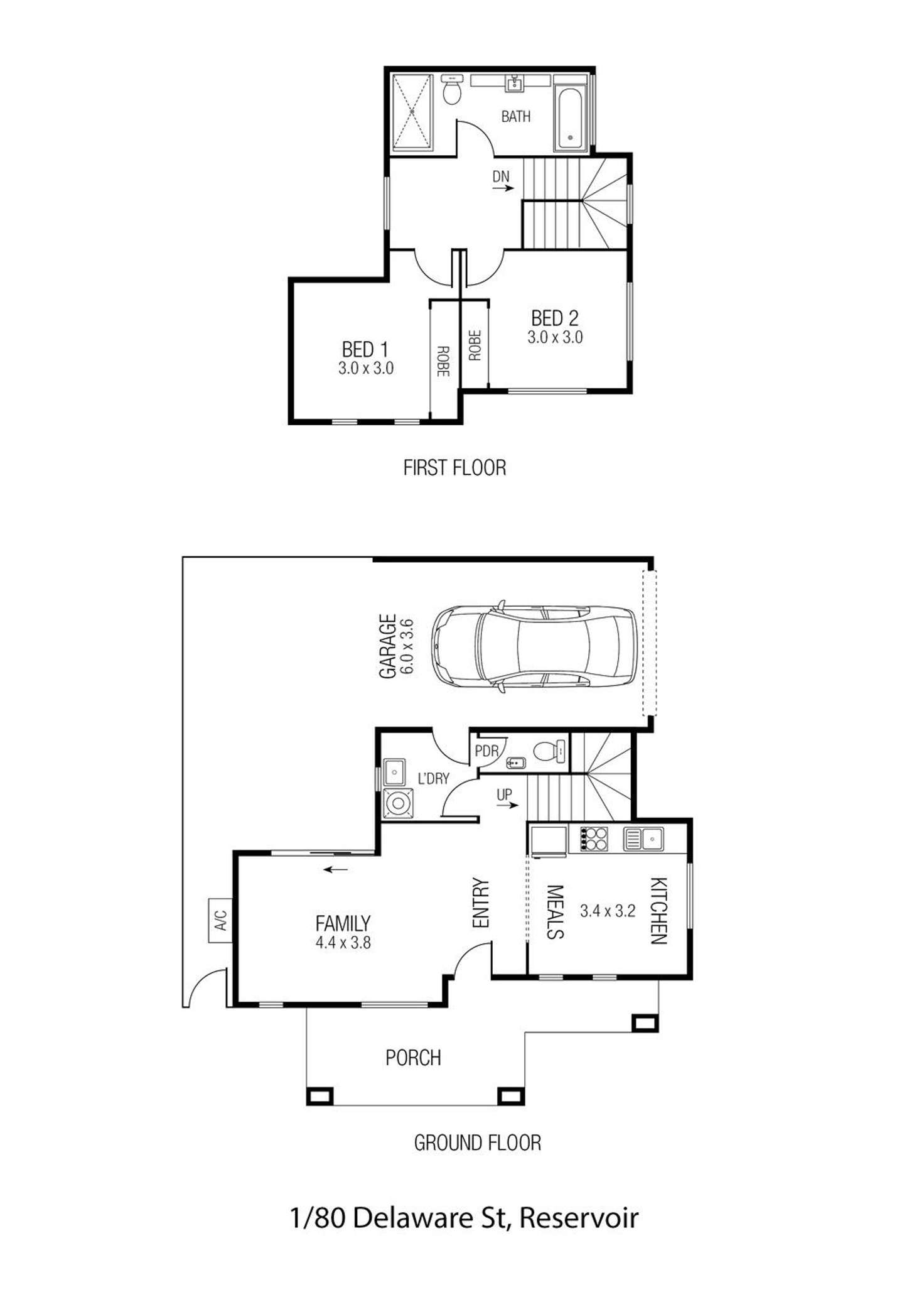 Floorplan of Homely townhouse listing, 1/80 Delaware Street, Reservoir VIC 3073