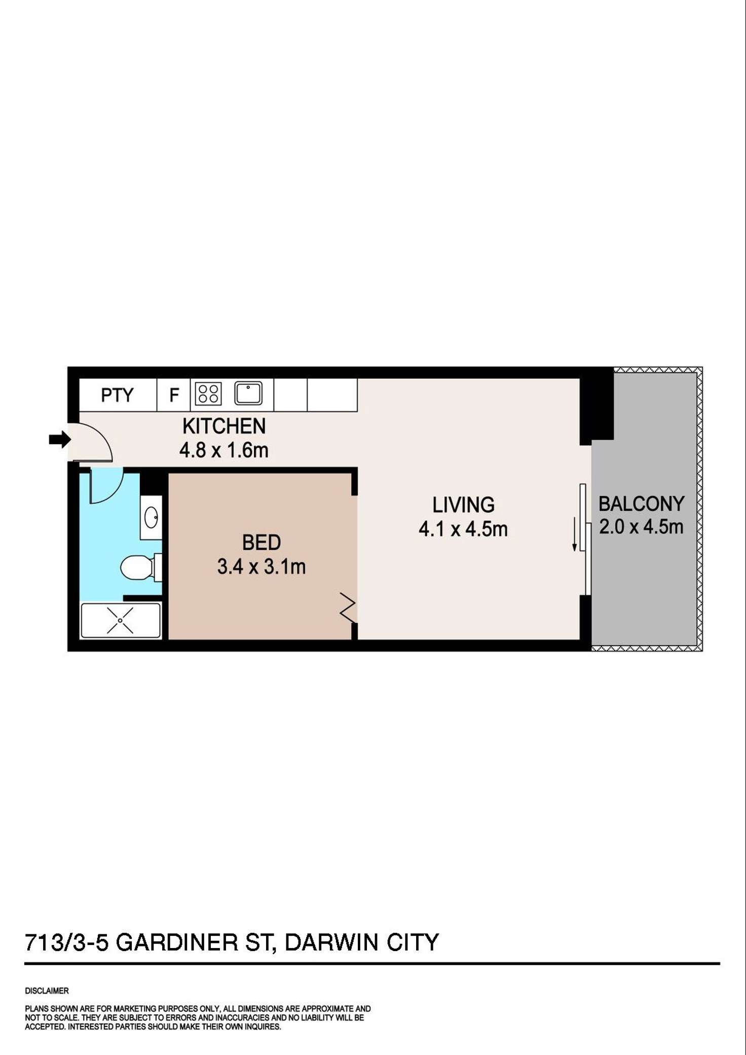 Floorplan of Homely unit listing, 713/3-5 Gardiner Street, Darwin City NT 800