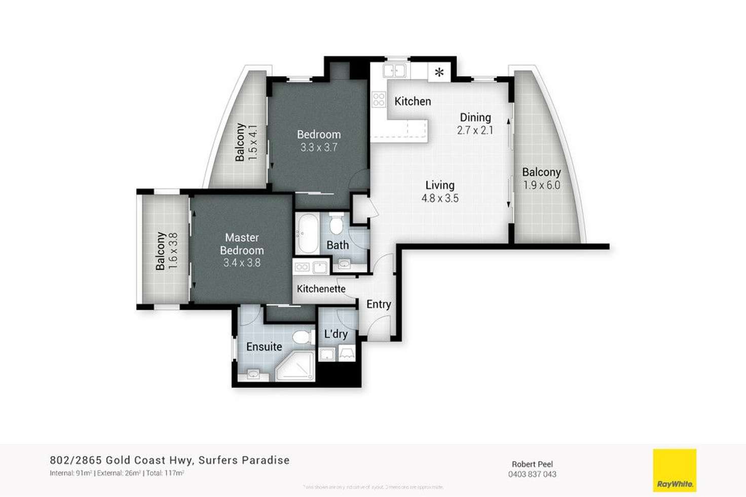 Floorplan of Homely unit listing, 802/2865 Gold Coast Highway, Surfers Paradise QLD 4217