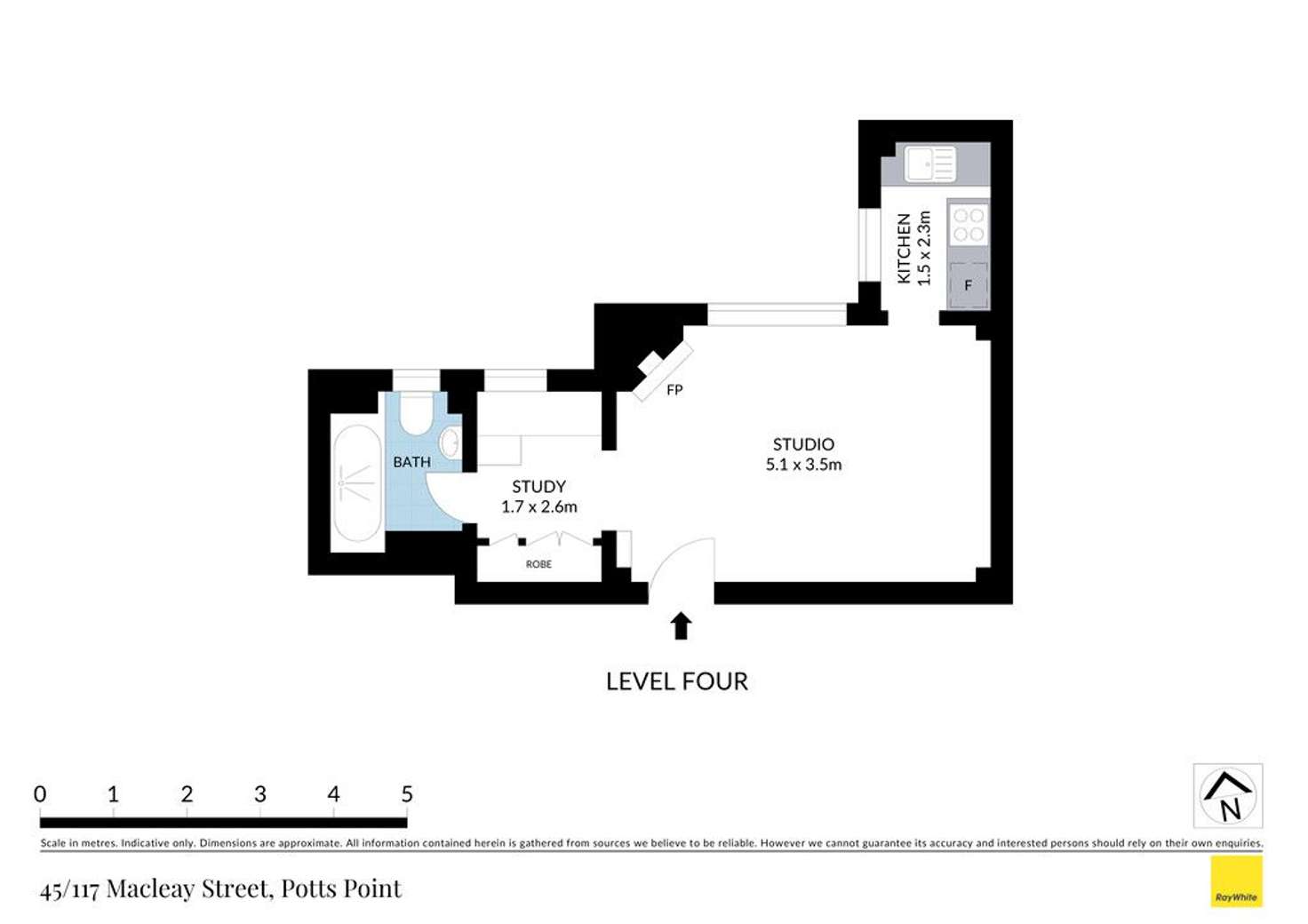 Floorplan of Homely studio listing, 45/117 Macleay Street, Potts Point NSW 2011