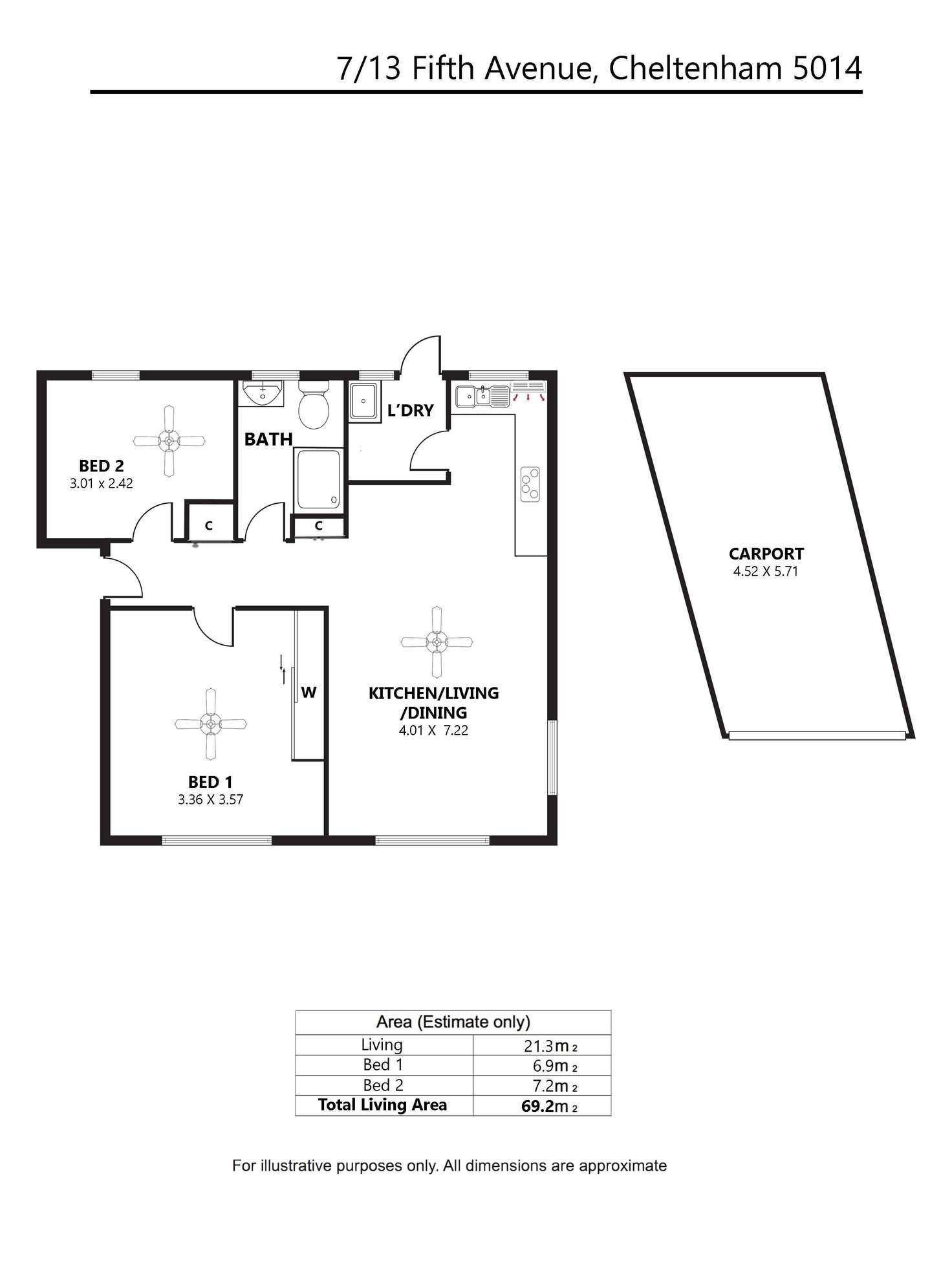 Floorplan of Homely unit listing, 7/13 Fifth Avenue, Cheltenham SA 5014