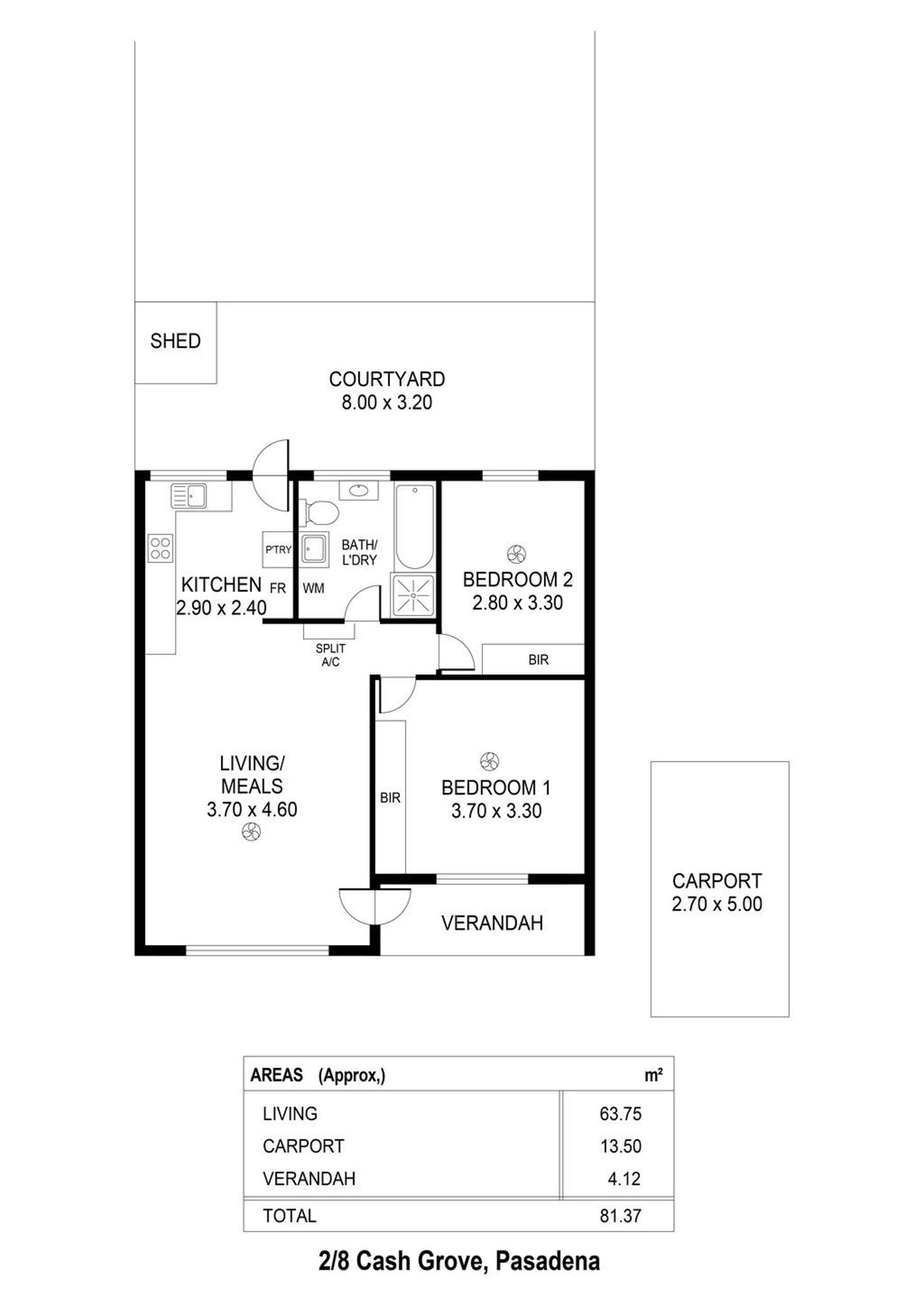 Floorplan of Homely unit listing, 2/8 Cash Grove, Pasadena SA 5042