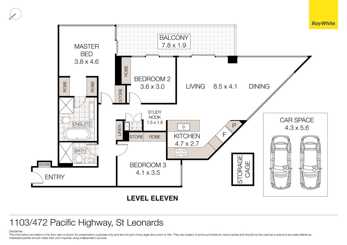 Floorplan of Homely unit listing, 1103/472 Pacific Highway, St Leonards NSW 2065
