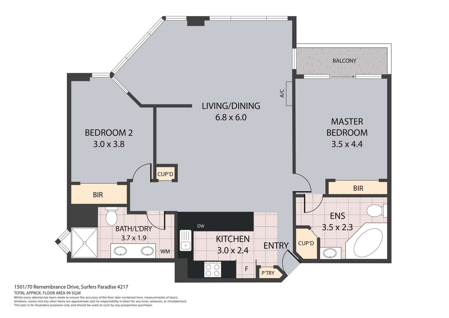 Floorplan of Homely apartment listing, 1501/70 Remembrance Drive, Surfers Paradise QLD 4217