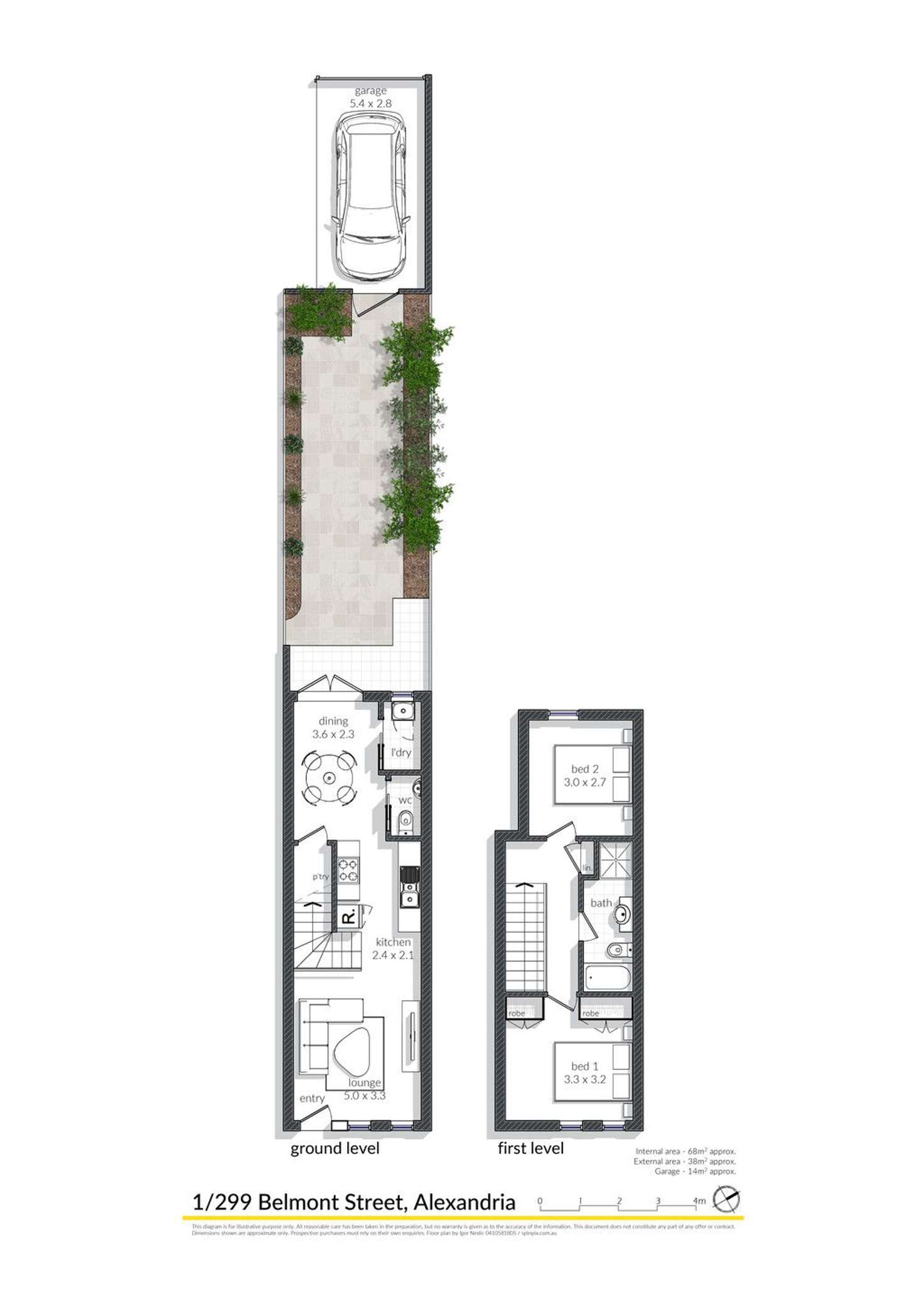 Floorplan of Homely townhouse listing, 1/299 Belmont Street, Alexandria NSW 2015